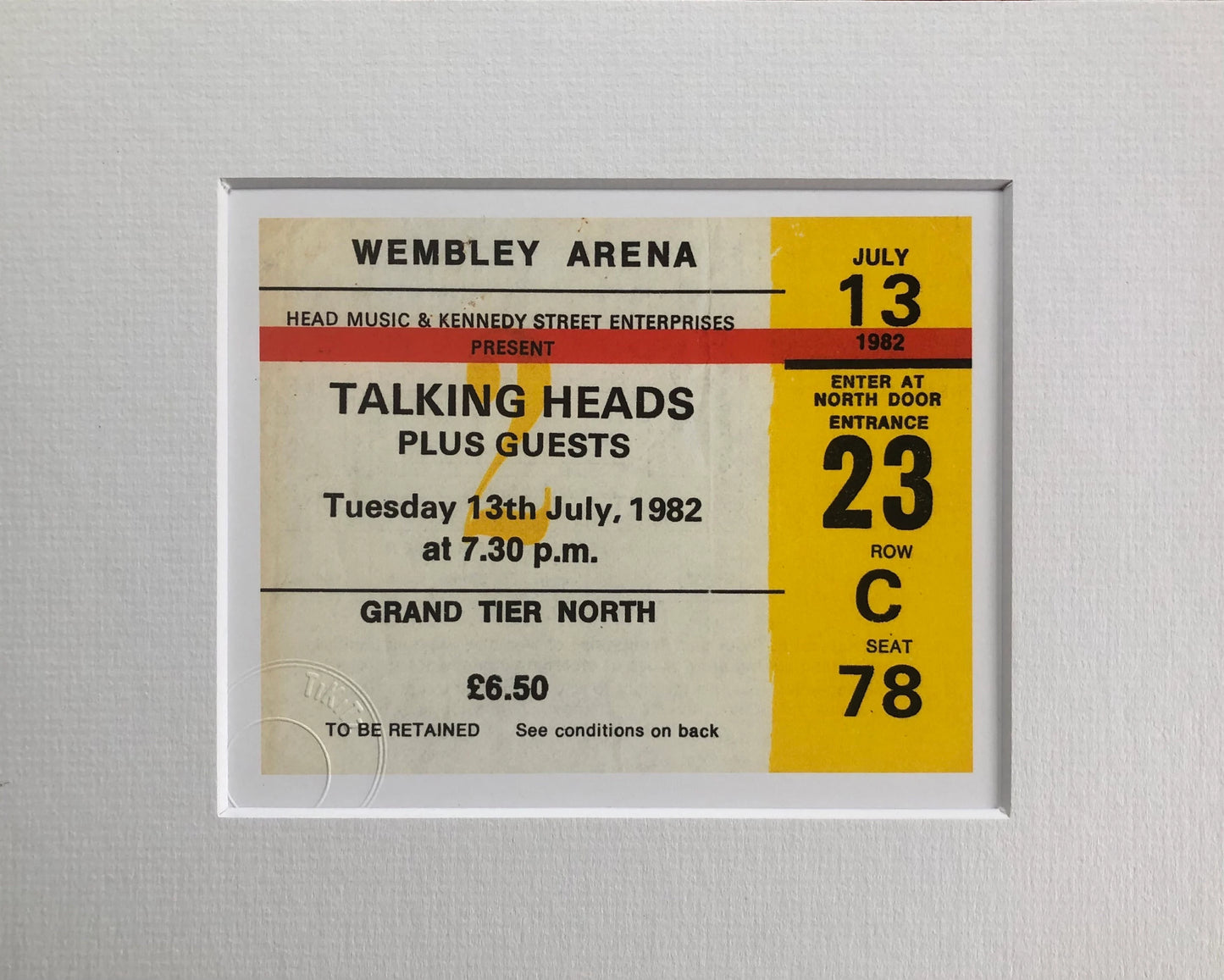 TALKING HEADS- 1982 Wembley Arena , London framed ticket giclee print