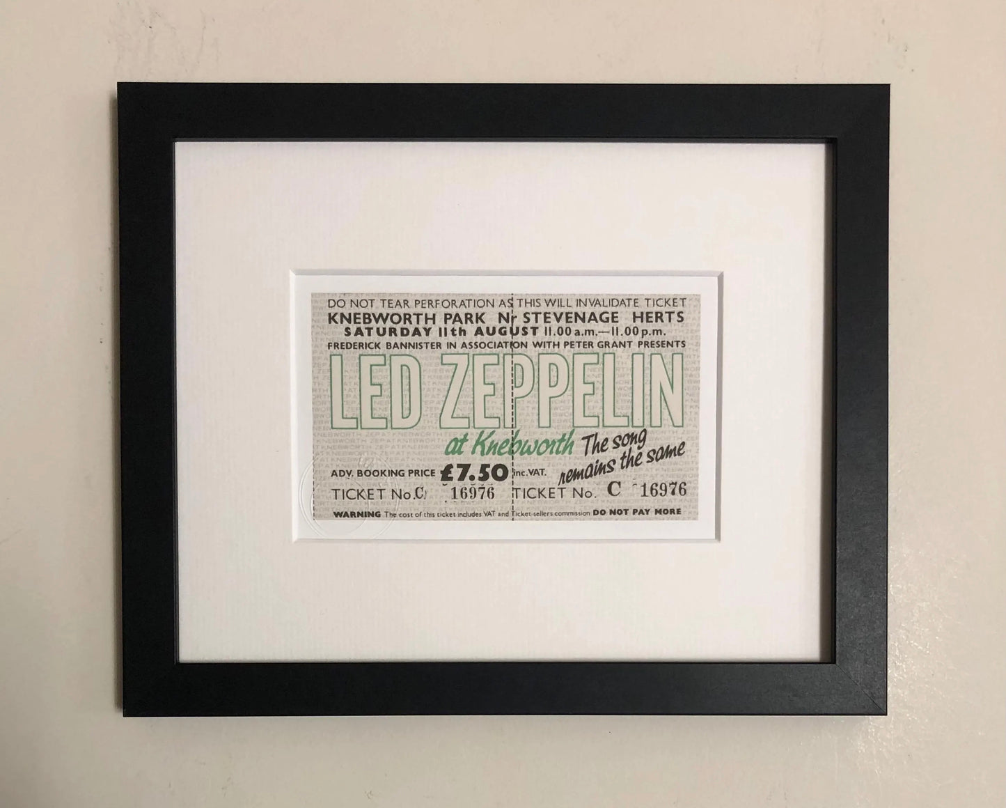 LED ZEPPELIN - 11/8/1979 Knebworth Park framed ticket giclee print