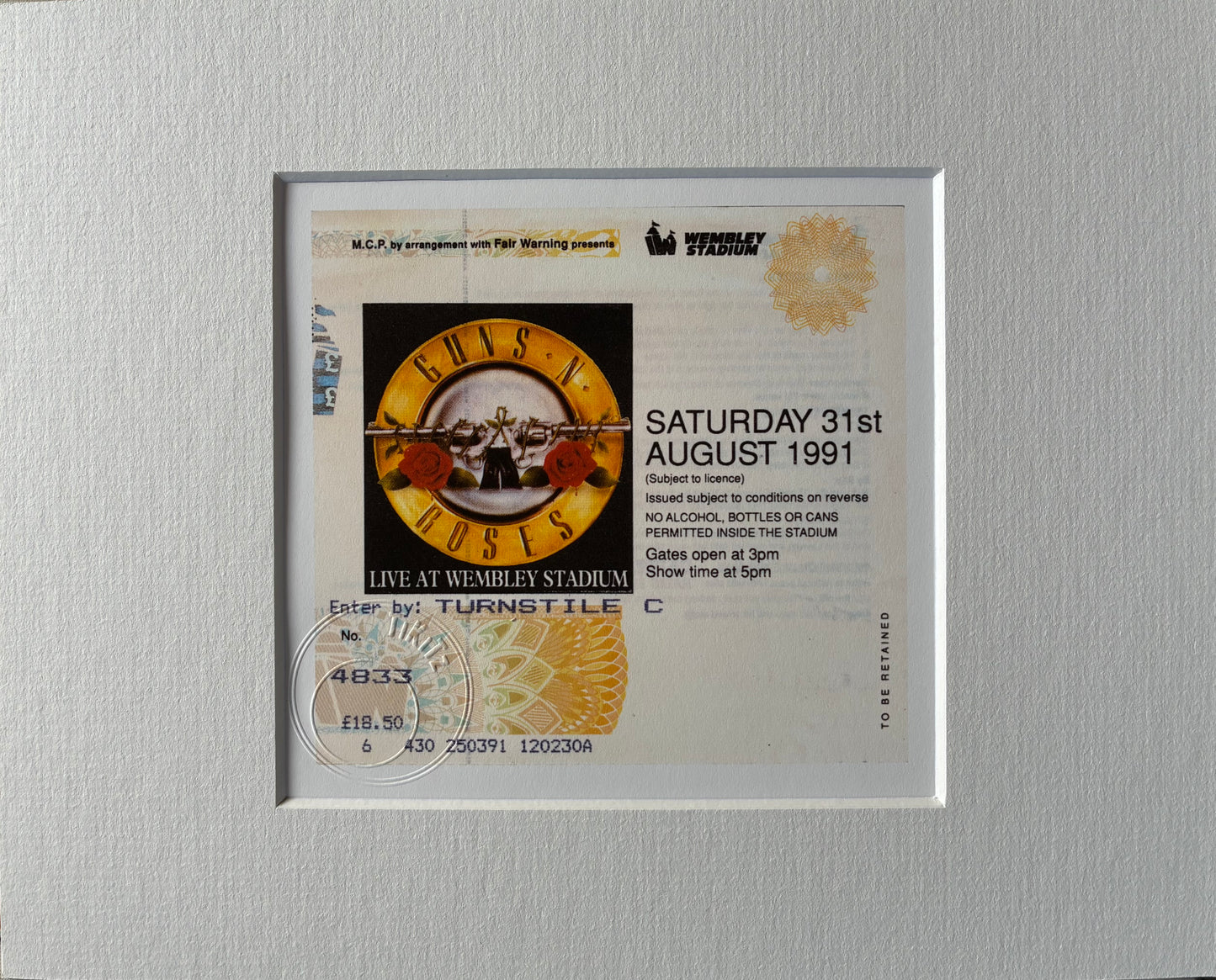 GUNS N ROSES- 1991 Wembley Stadium framed ticket giclee print