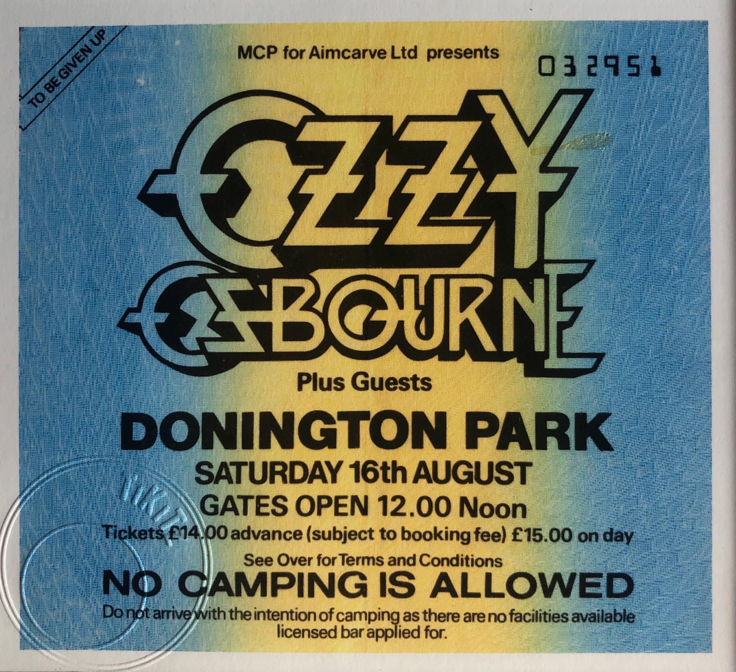 OZZY OZBOURNE- 16/8/1986 Monsters of Rock at Donington Park framed ticket giclee print