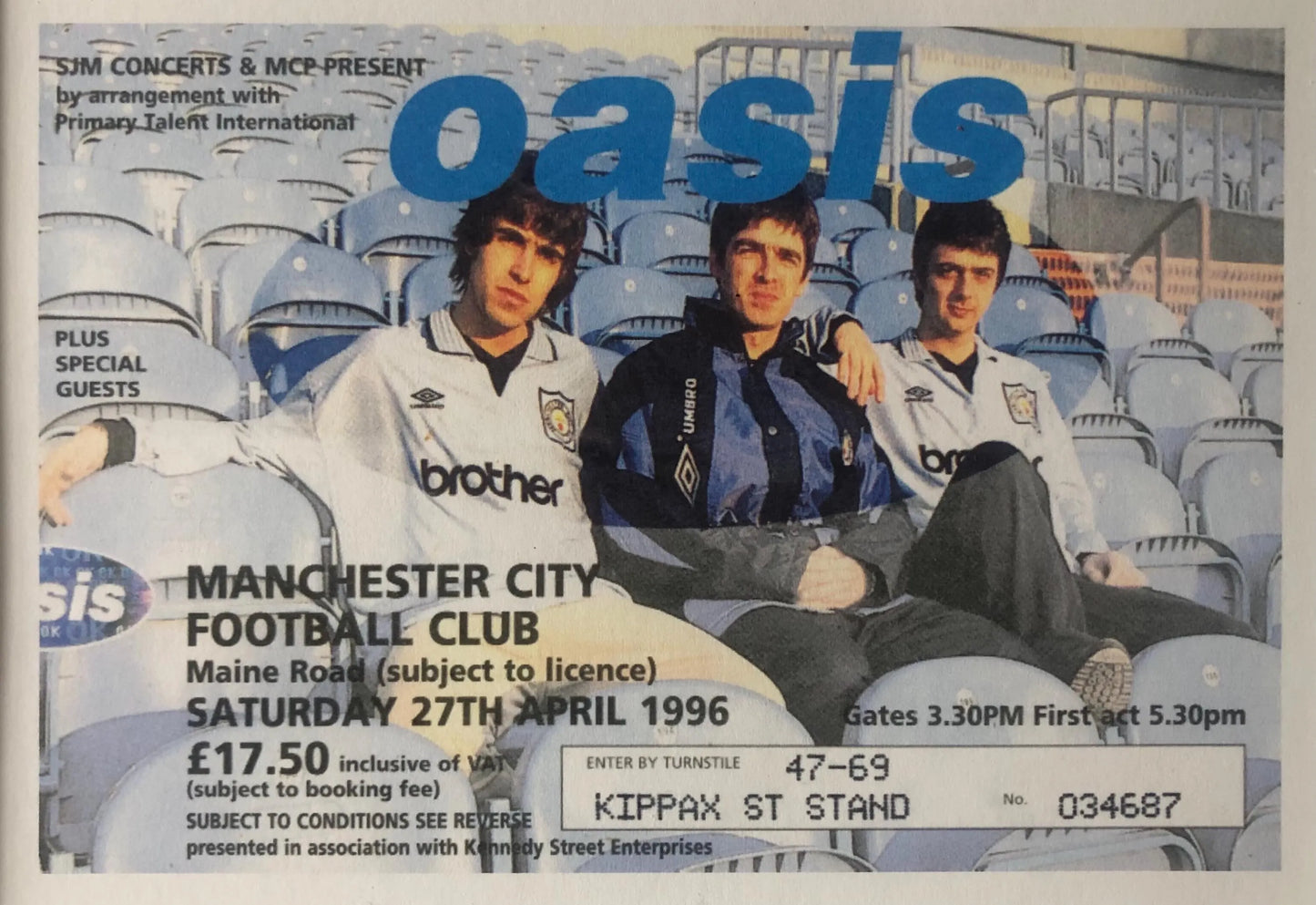 OASIS - 27/4/1996 Manchester City FC , Maine Road framed ticket giclee print