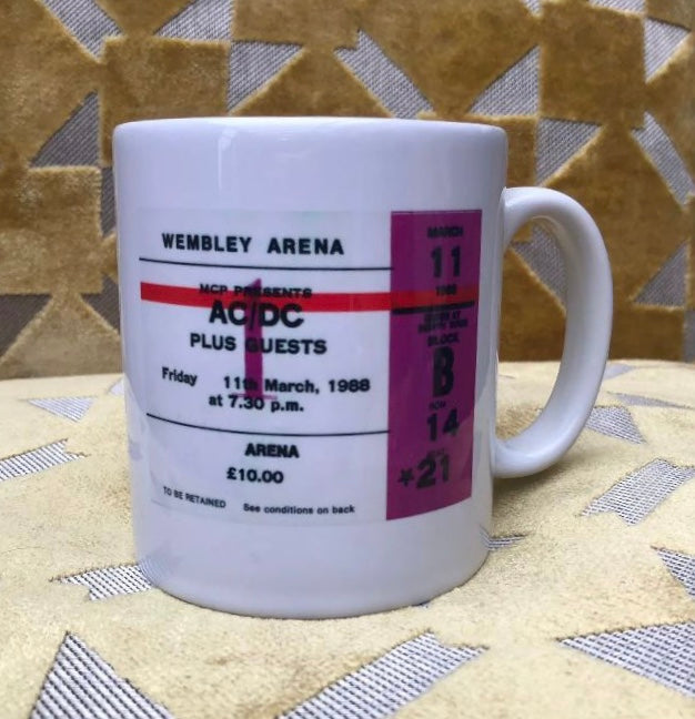 AC/DC - 11oz ceramic mug featuring the 1988 Wembley Arena , London ticket on both sides
