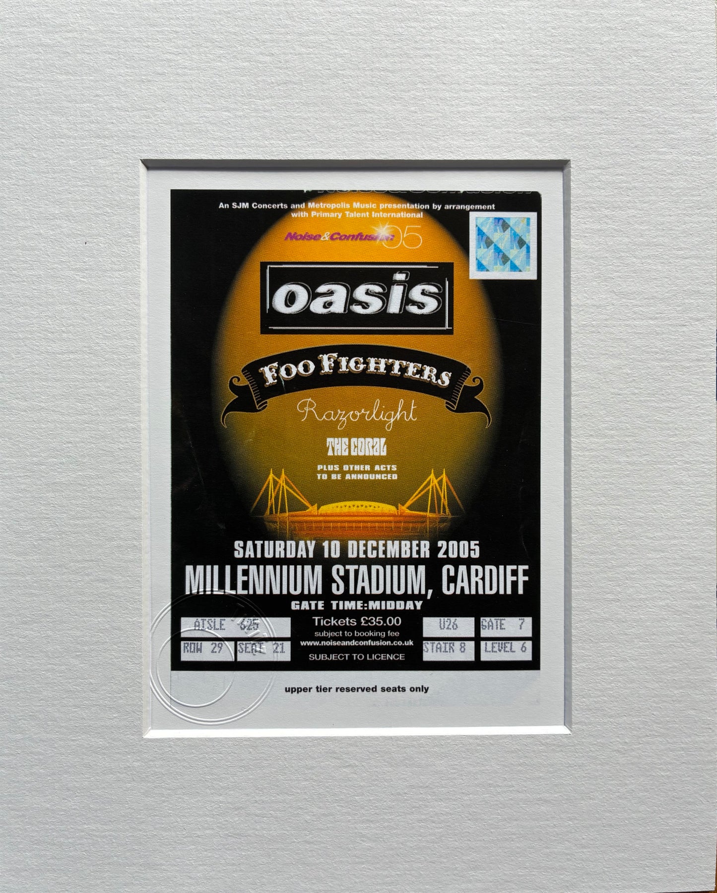 OASIS ( +Foo Fighters ) - 10/12/2005 Millennium Stadium, Cardiff framed ticket giclee print