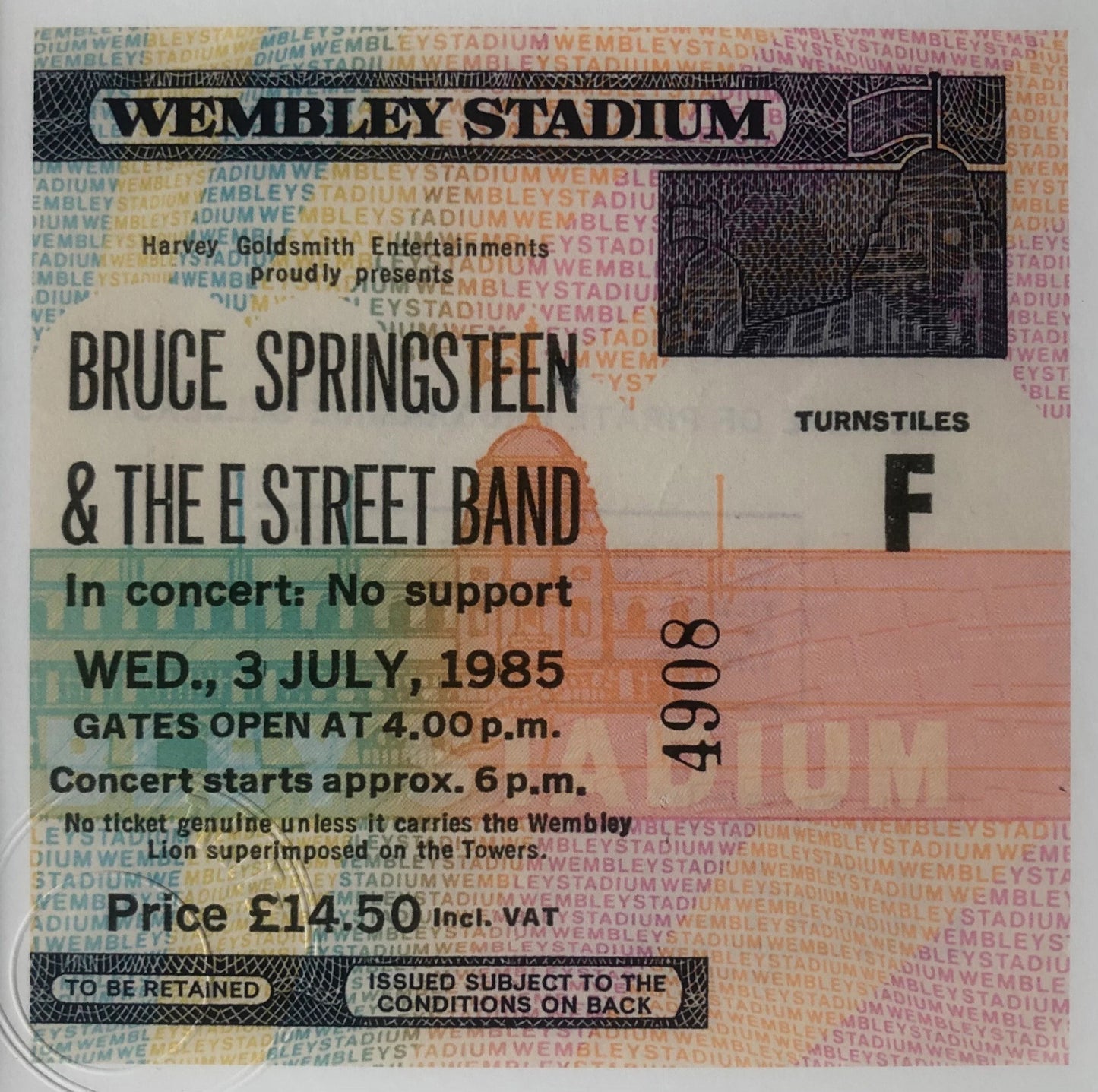 BRUCE SPRINGSTEEN and the E STREET BAND- 1985 “Wembley Stadium , London framed ticket giclee print