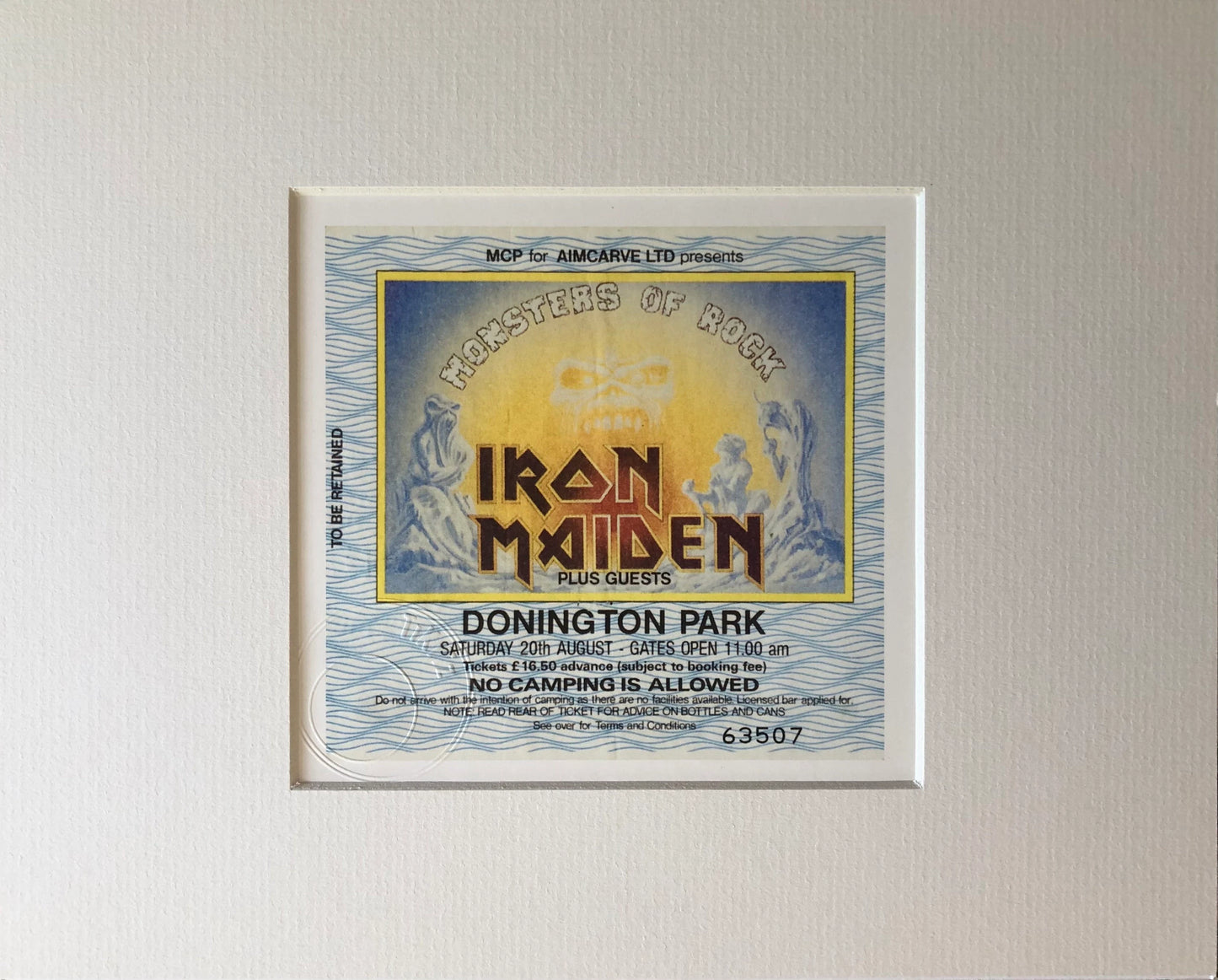 IRON MAIDEN - 20/8/1988 Monsters of Rock at Donington Park framed ticket giclee print