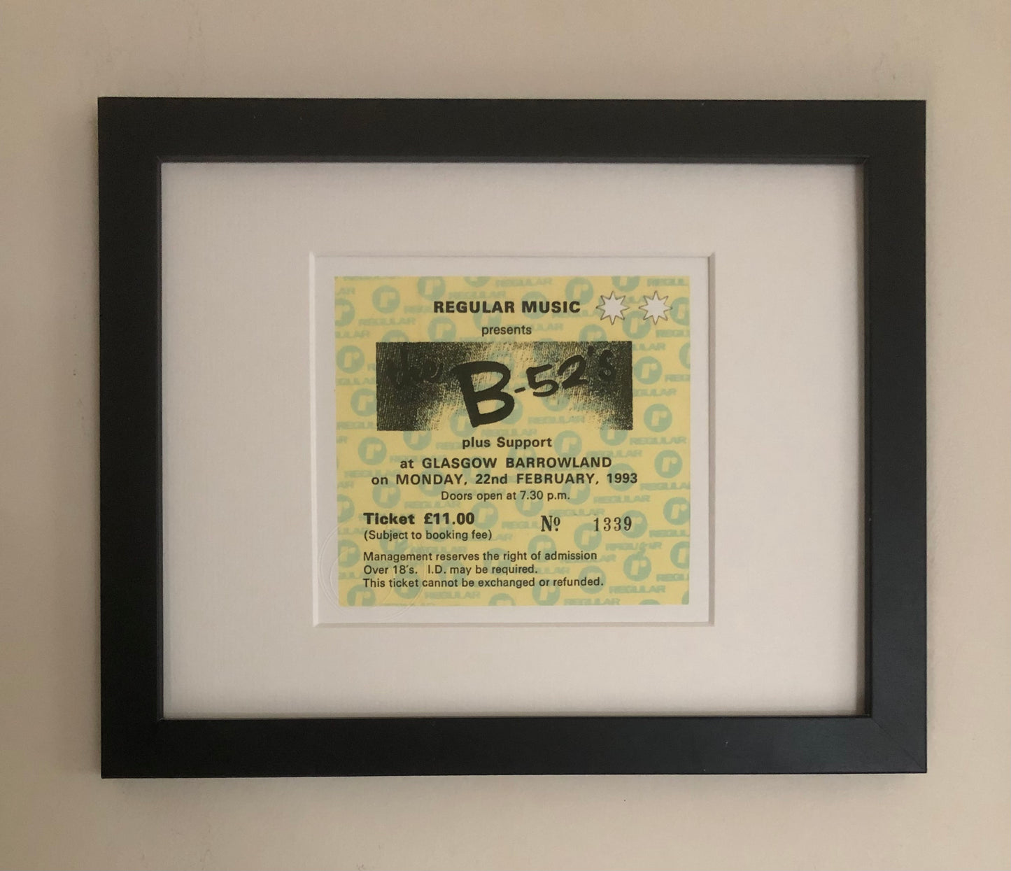 B-52’s - 1993 Glasgow Barrowland framed ticket giclee print