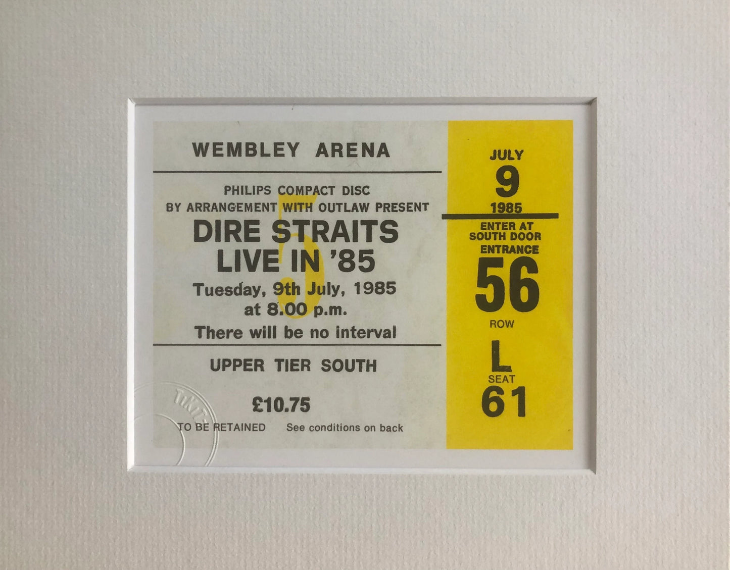 DIRE STRAITS - 1985 Wembley Arena , London framed ticket giclee print