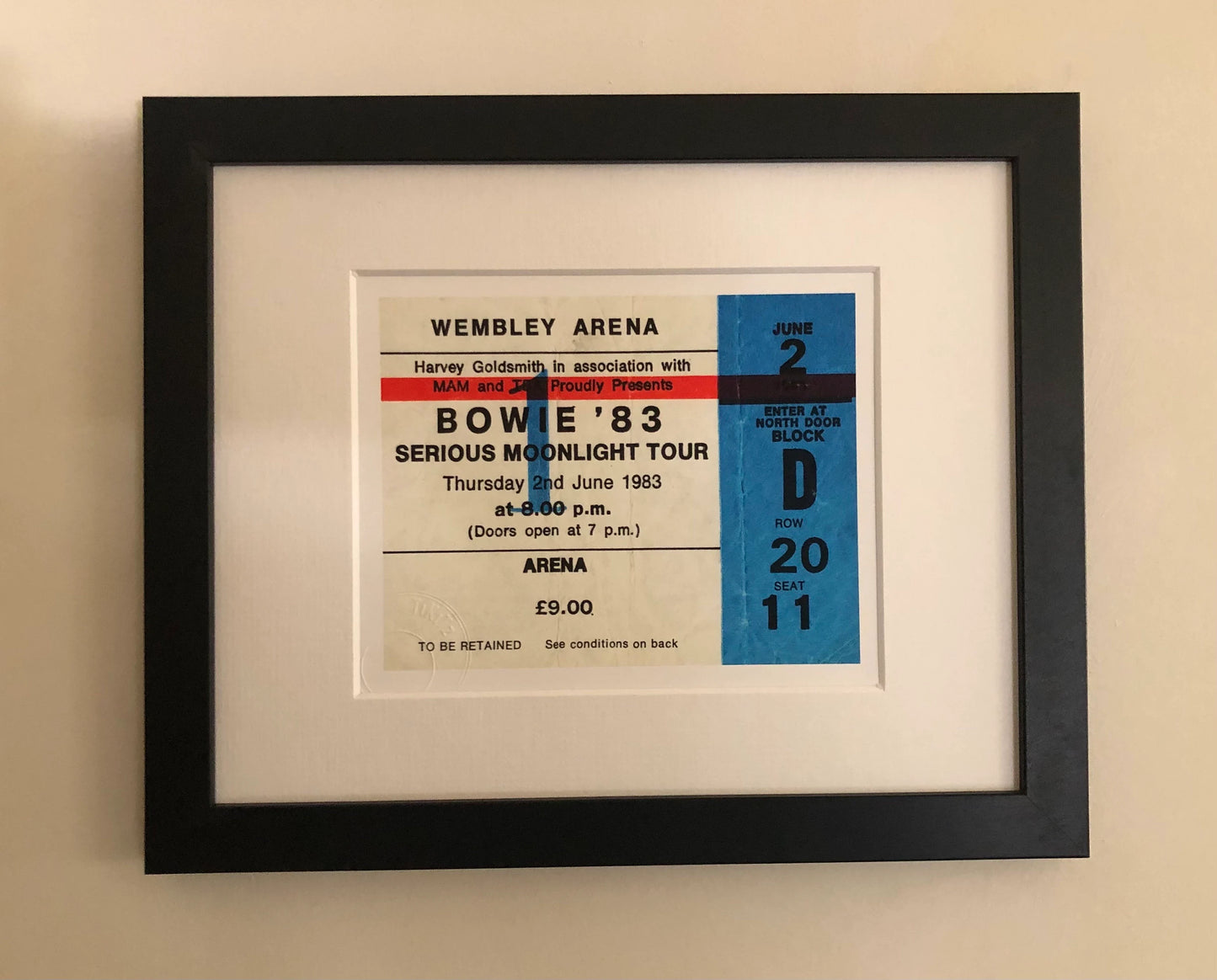 DAVID BOWIE - 1983 Wembley Arena , London framed ticket giclee print