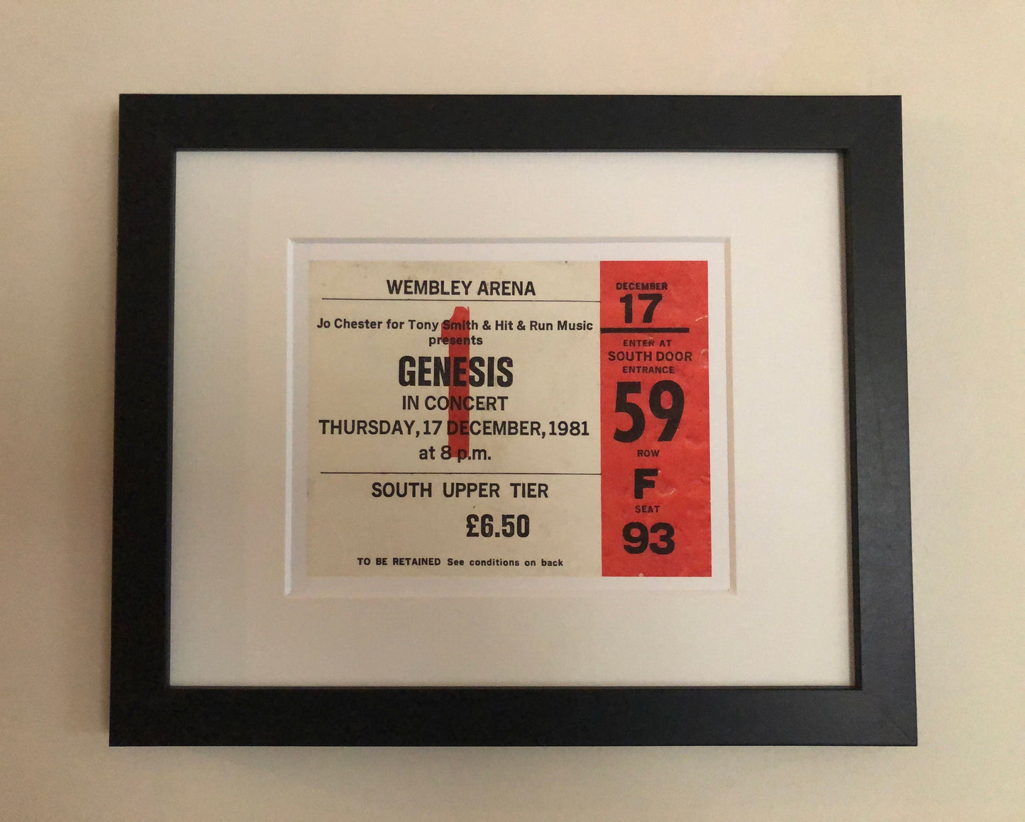 GENESIS- 1981 Wembley Arena , London framed ticket giclee print