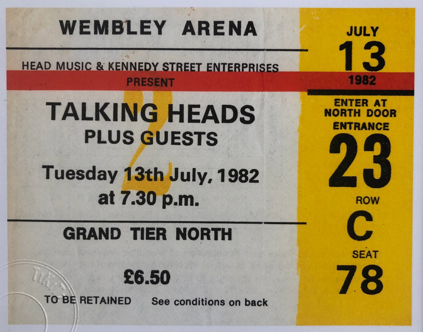 TALKING HEADS- 1982 Wembley Arena , London framed ticket giclee print