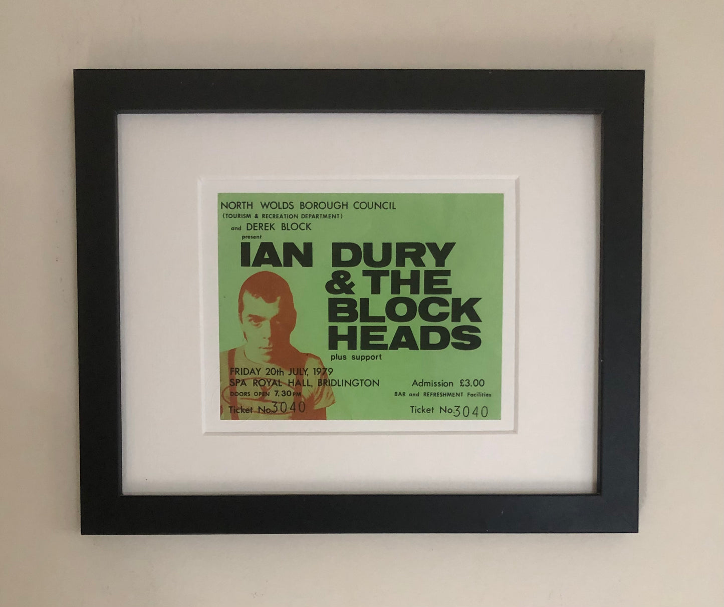 IAN DURY and the BLOCKHEADS - 1979 Spa Royal Hall, Bridlington framed ticket giclee print