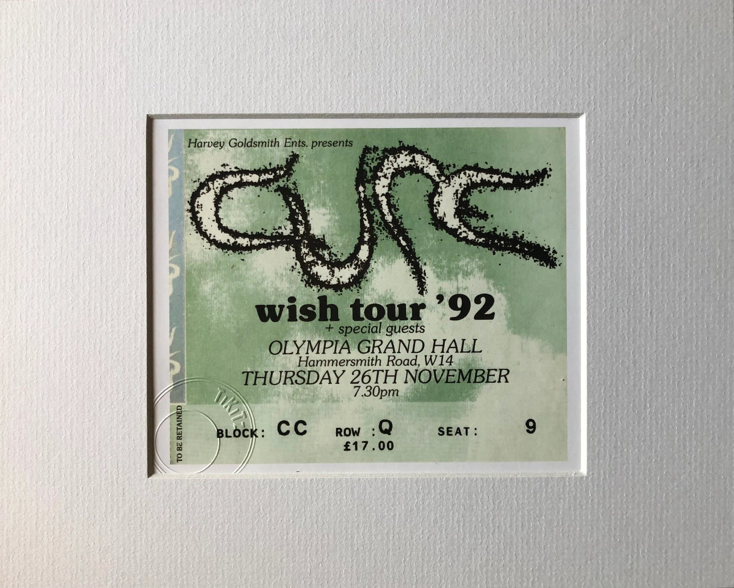 THE CURE - 1992 (Green) Olympia Grand Hall, London framed ticket giclee print