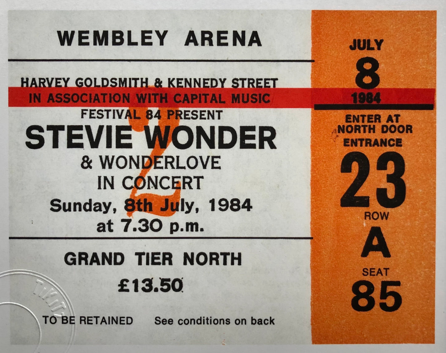 STEVIE WONDER and WONDERLOVE - 1984 Wembley Arena , London framed ticket giclee print