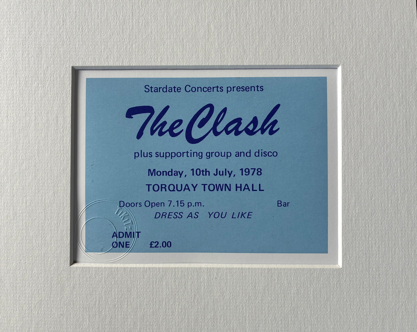 THE CLASH - 1978 Torquay Town Hall framed ticket giclee print