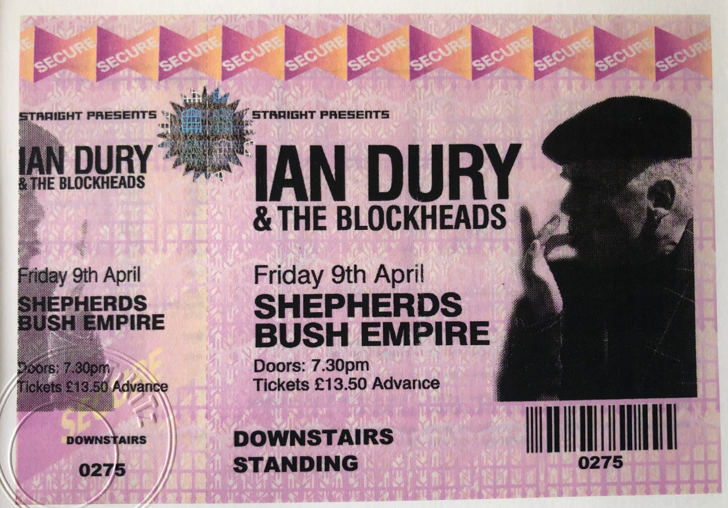 IAN DURY and the BLOCKHEADS - 1999 Shepherds Bush Empire , London framed ticket giclee print