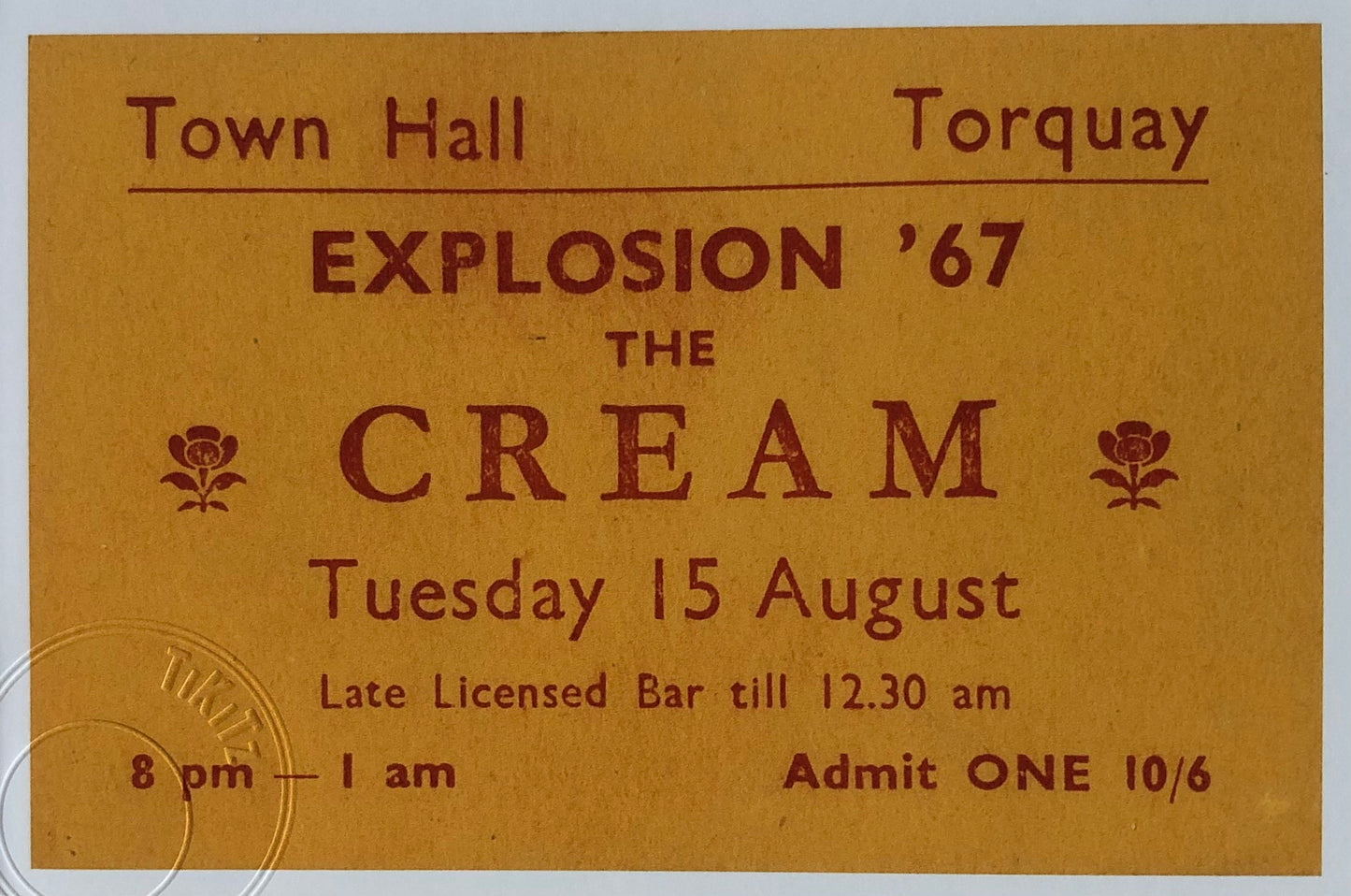 CREAM - 1967 Town Hall, Torquay framed ticket giclee print
