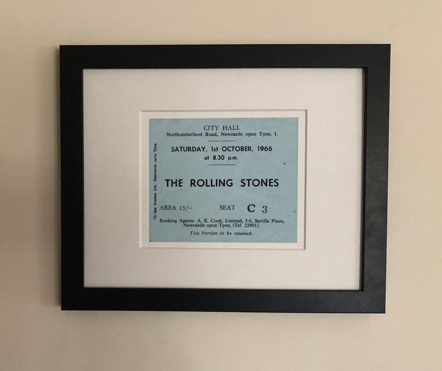 ROLLING STONES - 1966 City Hall , Newcastle framed ticket giclee print
