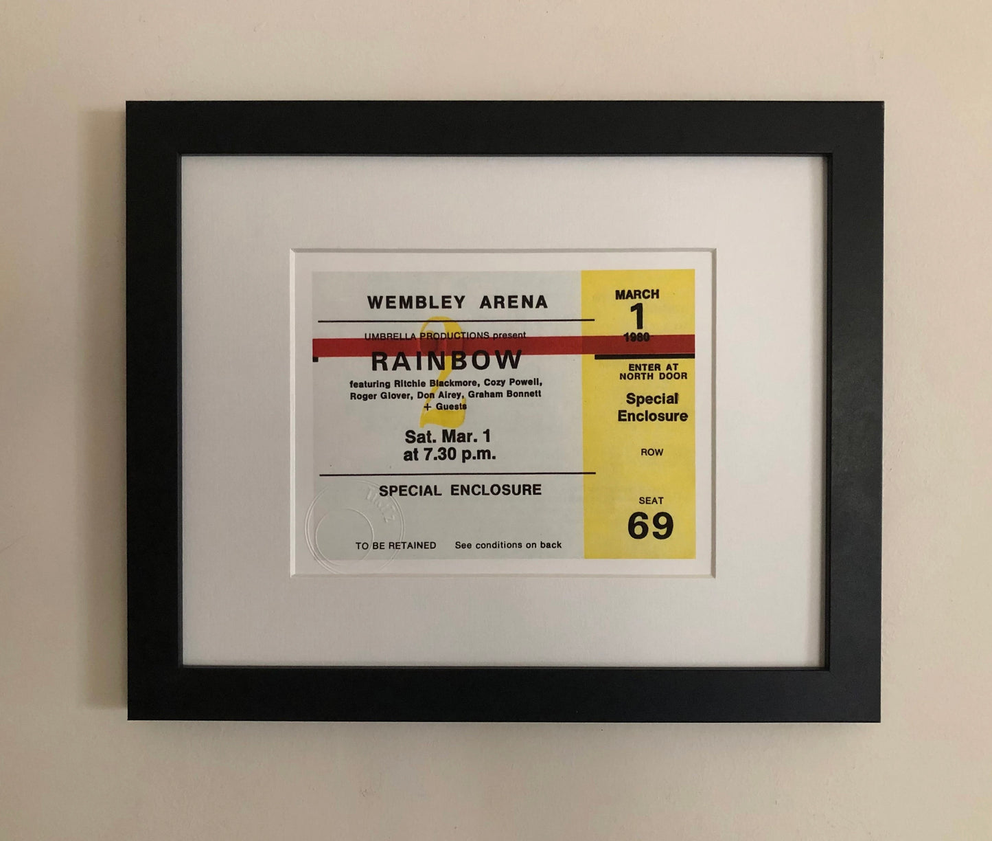 RAINBOW - 1980 Wembley Arena , London framed ticket giclee print