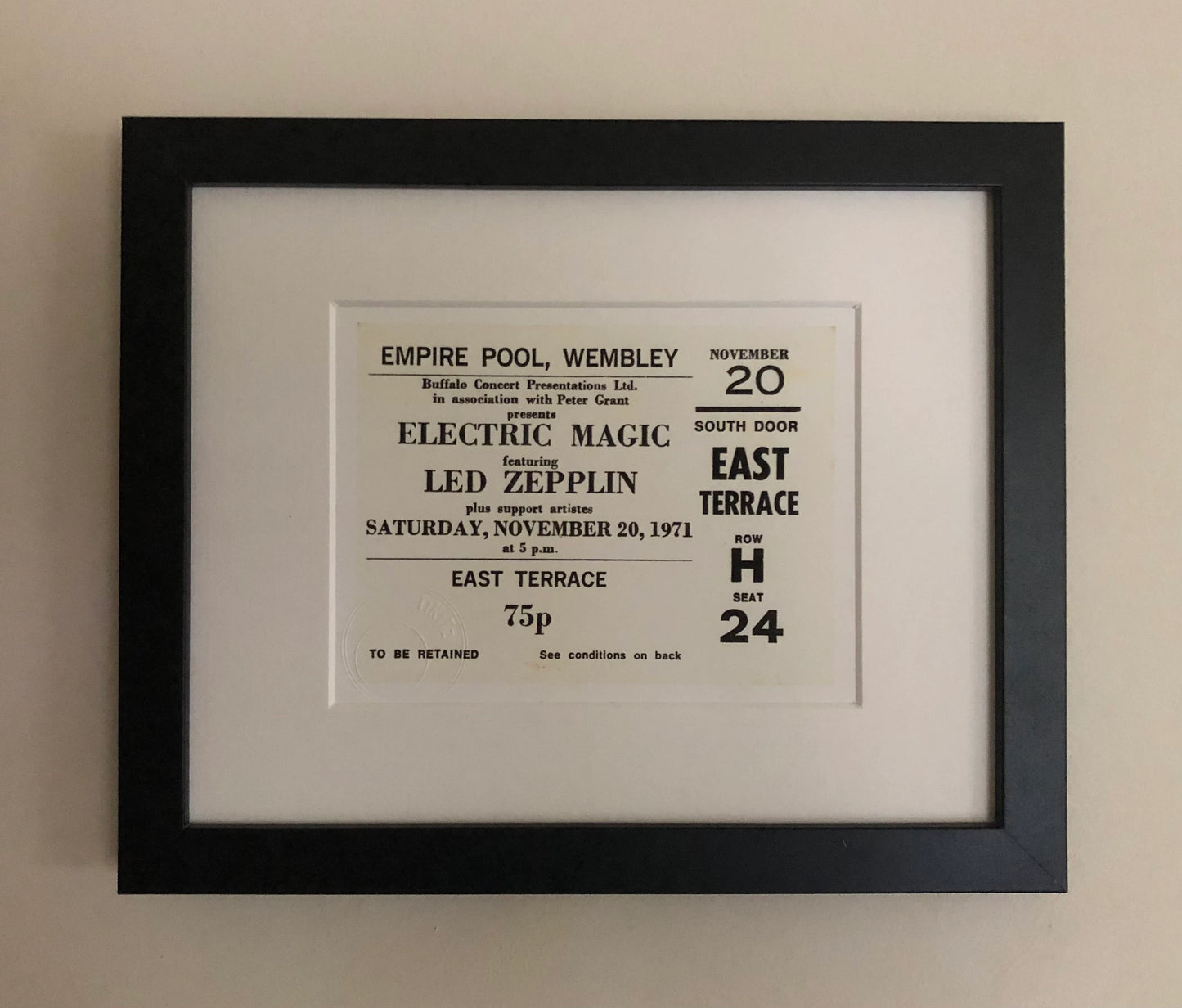 LED ZEPPELIN - 197I “ Electric Magic “ Empire Pool , Wembley framed ticket giclee print