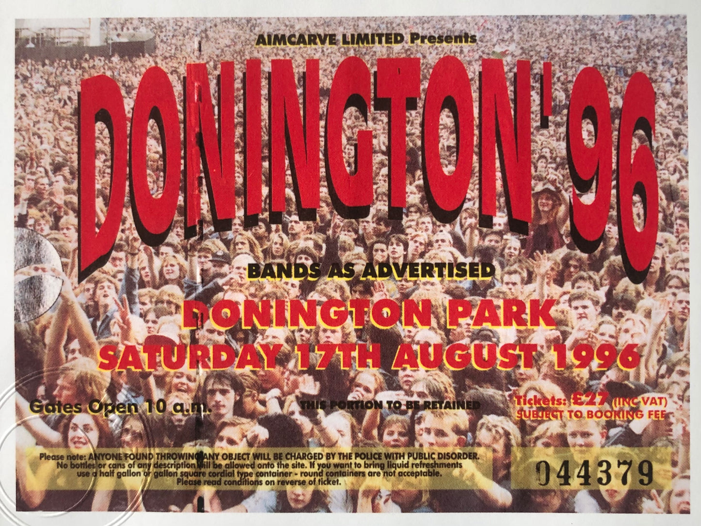 DONINGTON ‘96 ( Ozzy Osbourne/ Kiss )- 17/8/1996 Monsters of Rock at Donington Park framed ticket giclee print