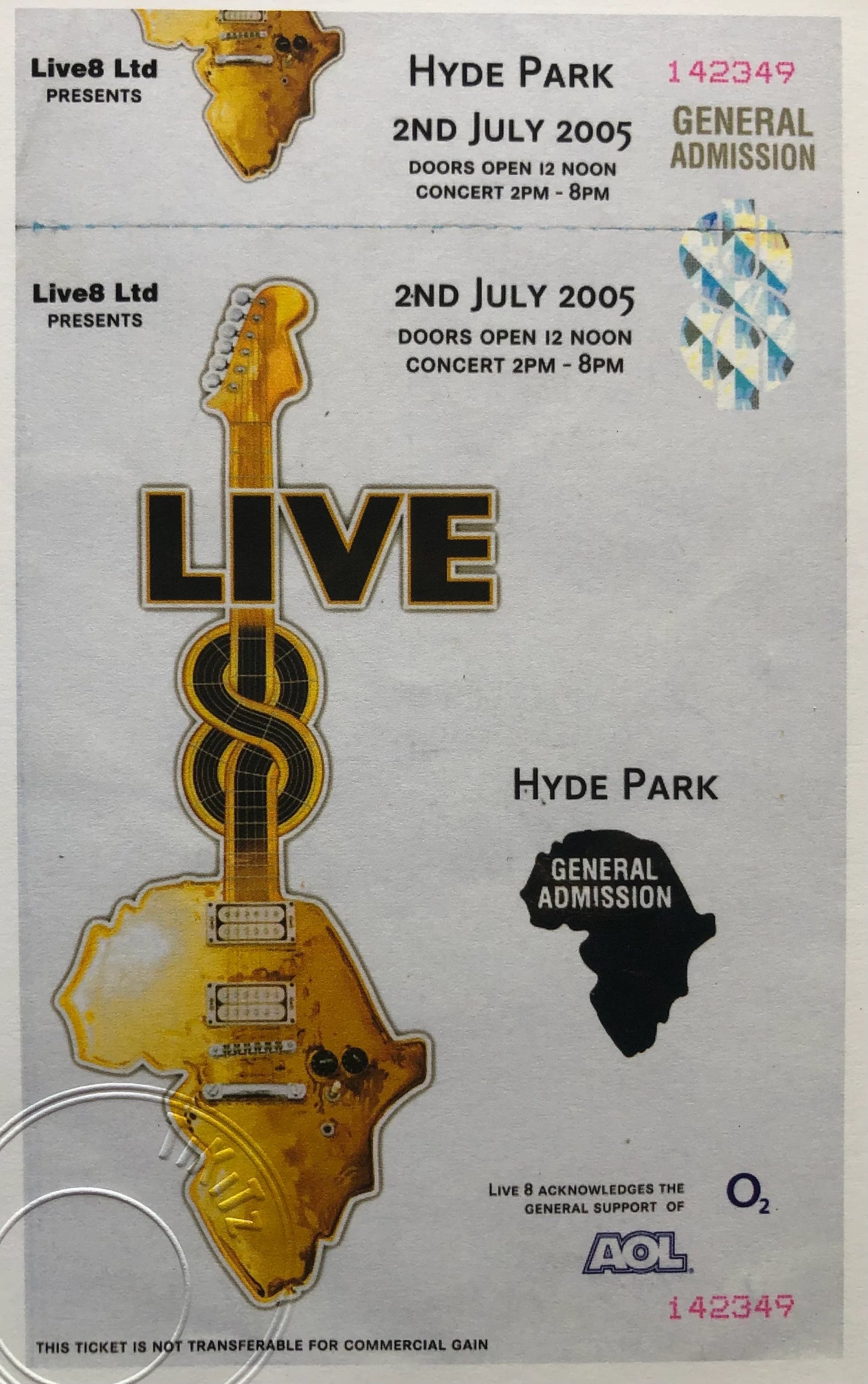 LIVE 8 - 2005 Hyde Park , London framed ticket giclee print