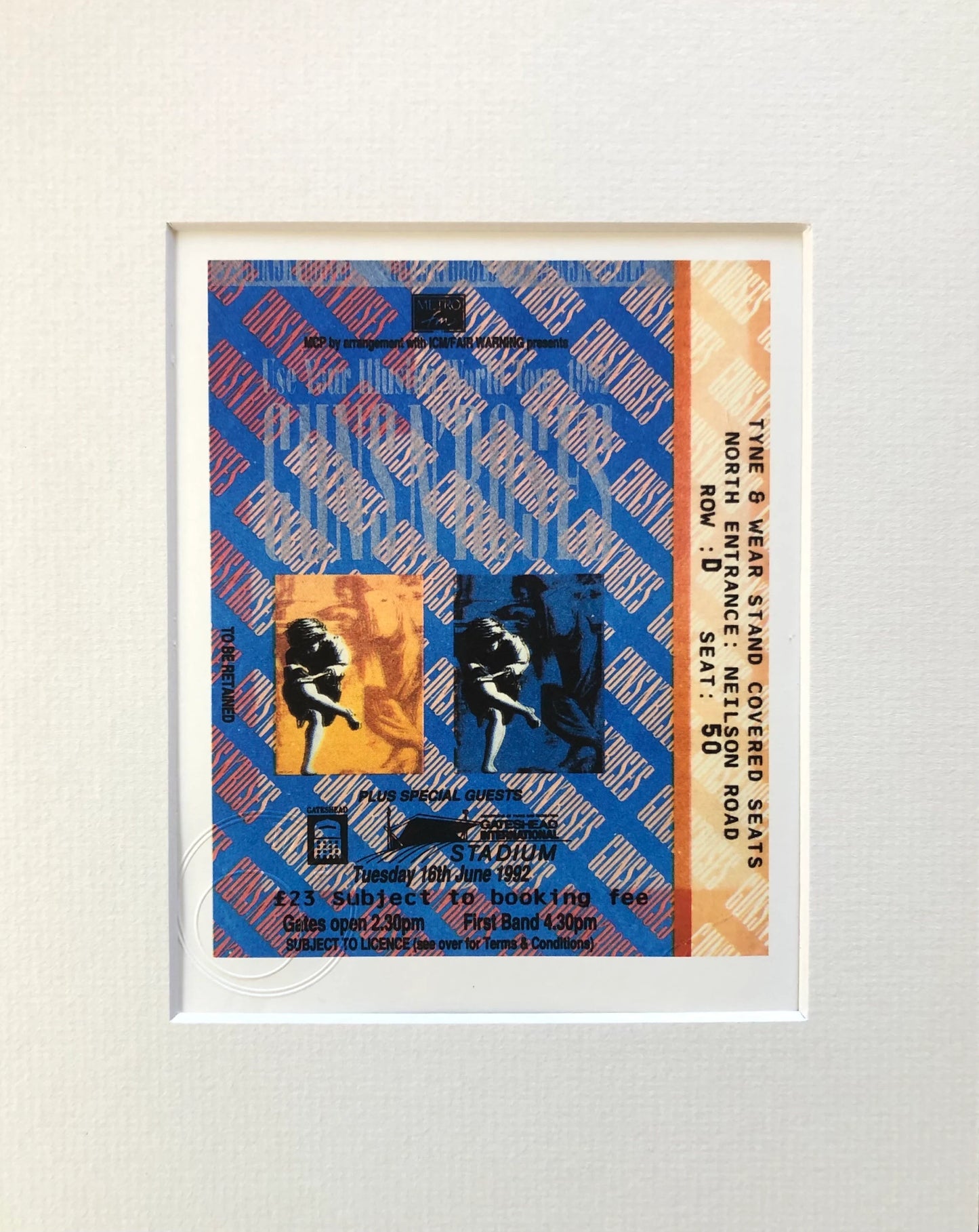 GUNS N ROSES- 1992 Gateshead Stadium, London framed ticket giclee print