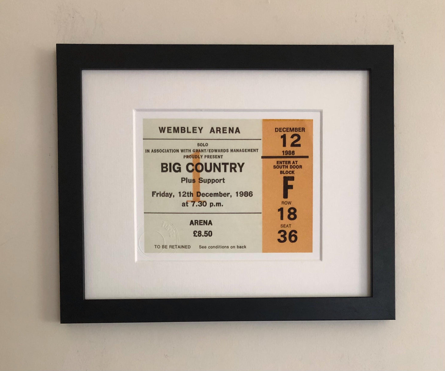 BIG COUNTRY- 1986 Wembley Arena , London framed ticket giclee print