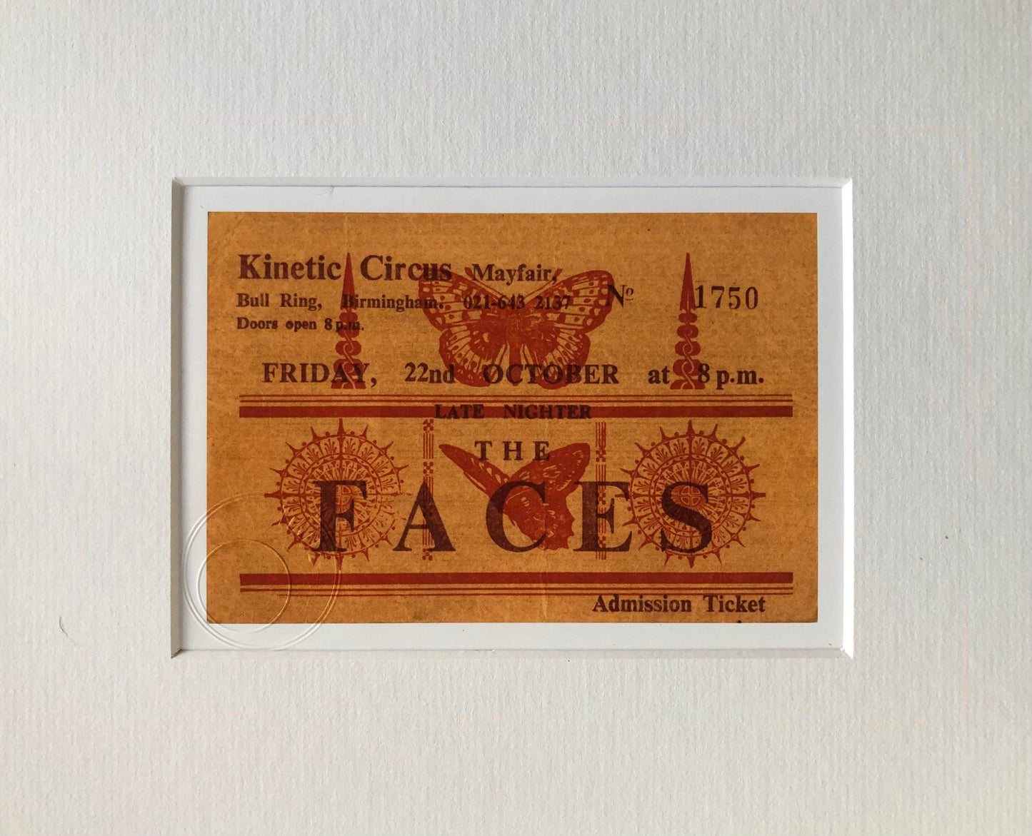 THE FACES / ROD STEWART - 1971 Kinetic Circus Mayfair, Birmingham framed ticket giclee print