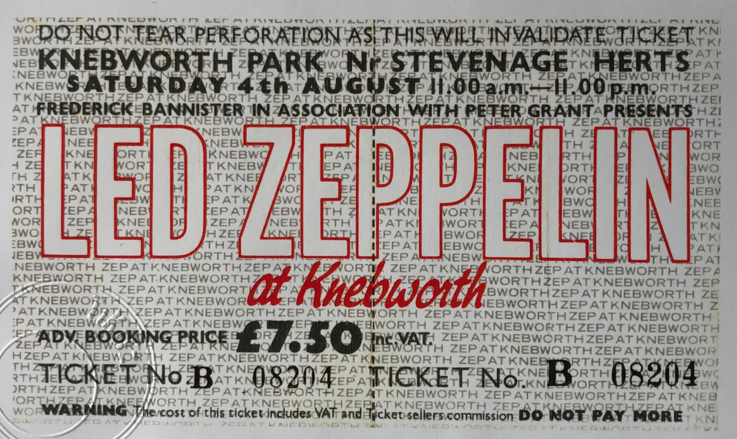 LED ZEPPELIN -4/8/1979 Knebworth Park framed ticket giclee print