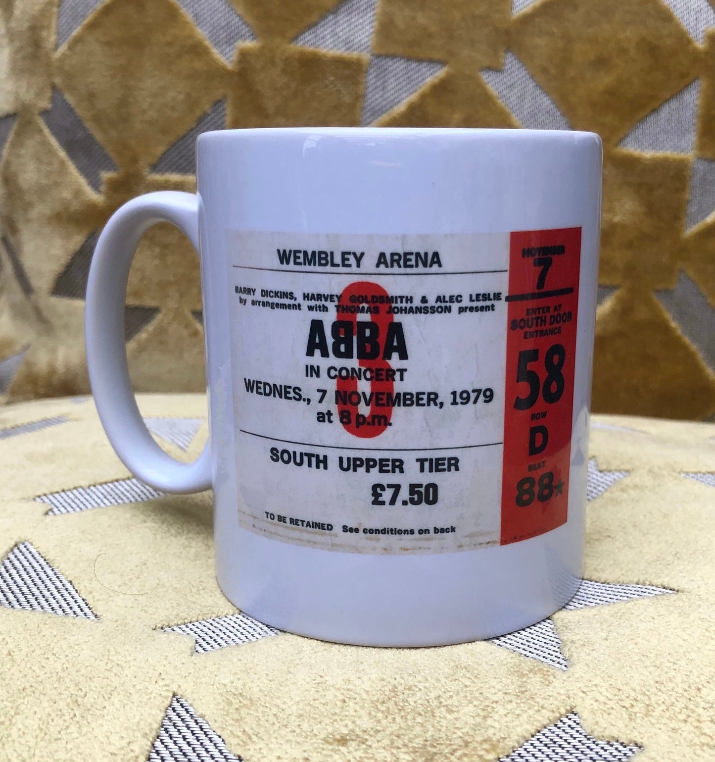 ABBA - 11oz ceramic mug featuring the 1979 Wembley Arena , London ticket on both sides
