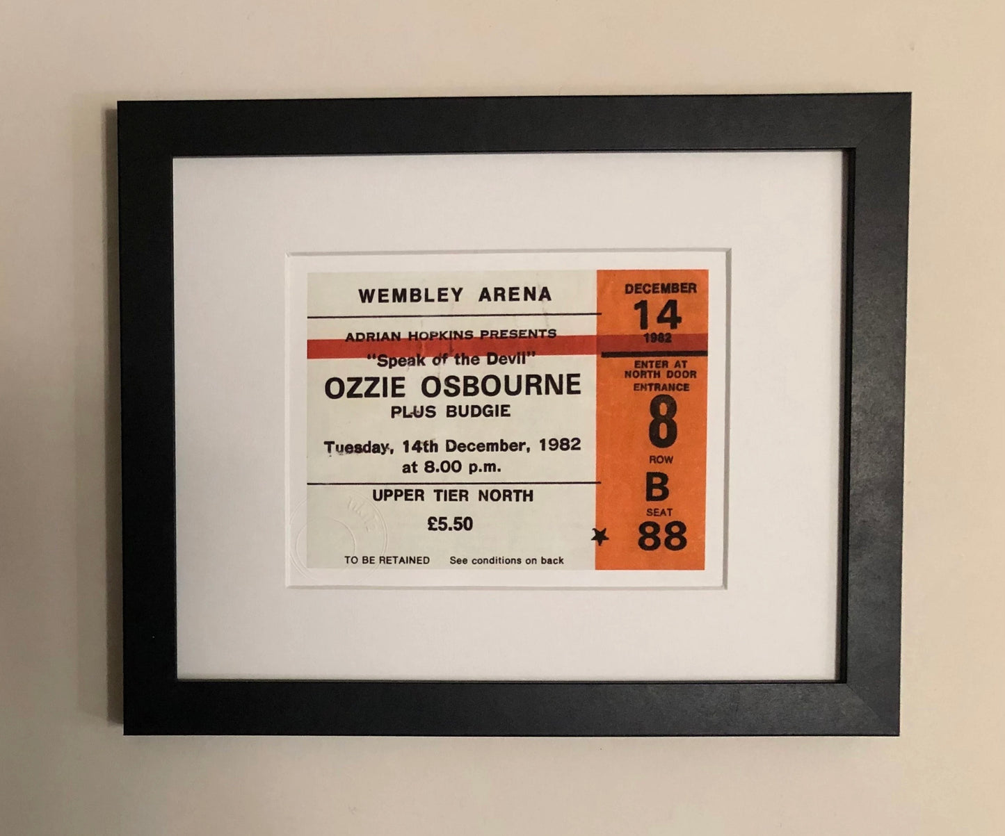 OZZY OSBOURNE- 1982 Wembley Arena , London framed ticket giclee print