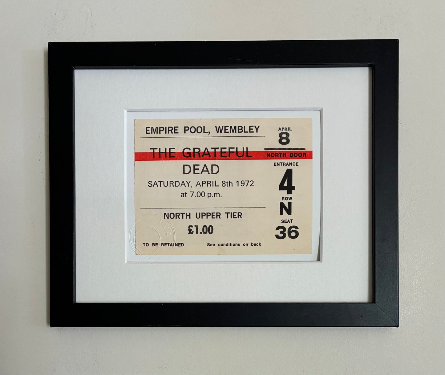 THE GRATEFUL DEAD - 1972 Empire Pool , Wembley London framed ticket giclee print