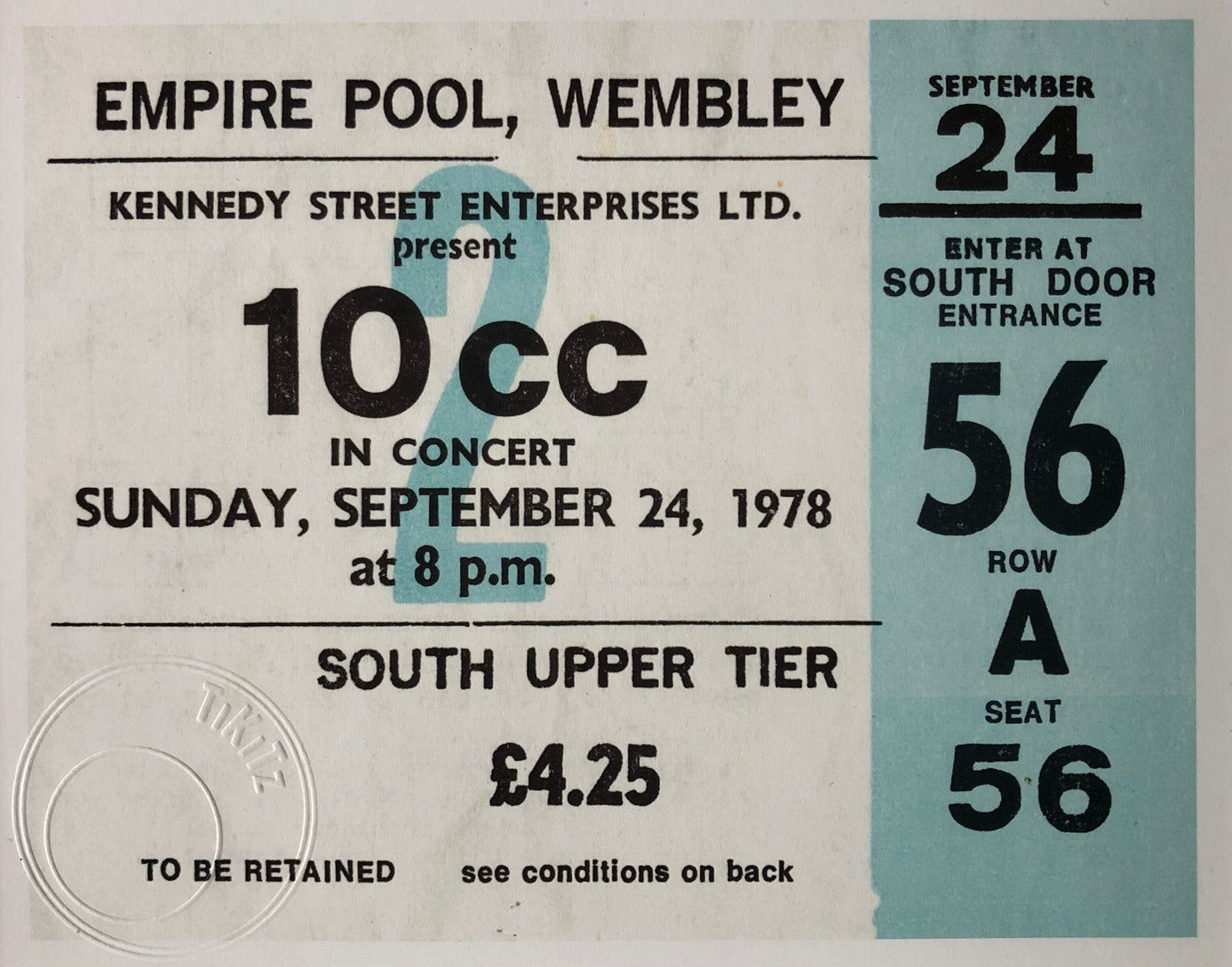 10CC - 1978 Empire Pool , Wembley , London framed ticket giclee print