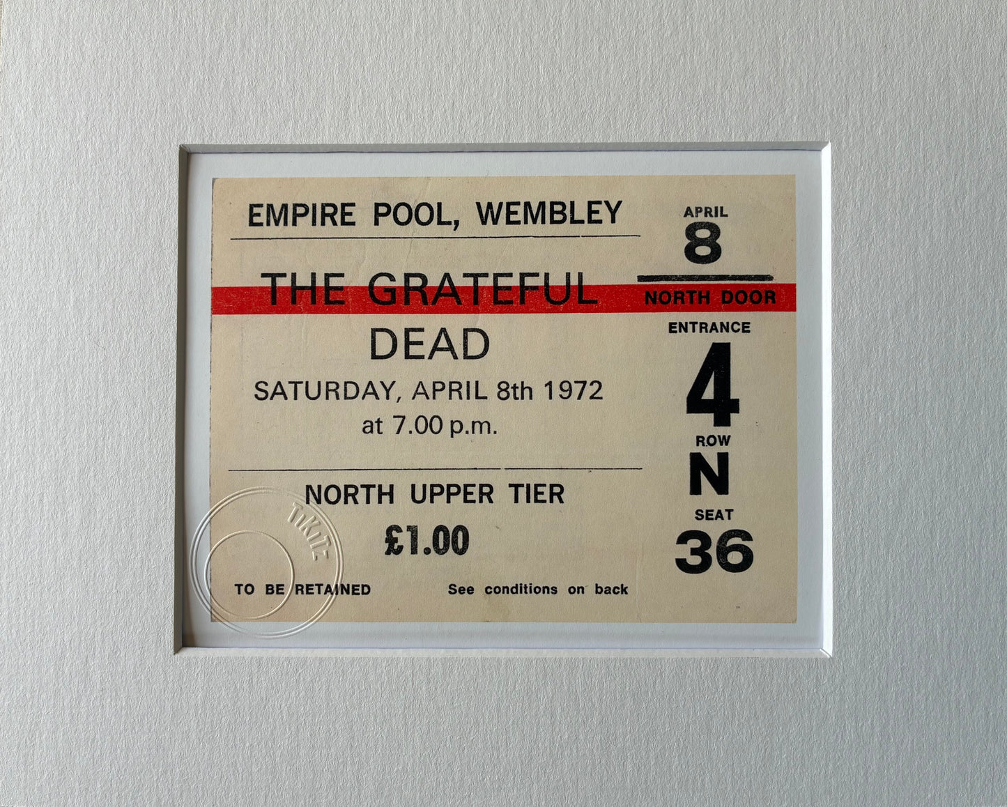 THE GRATEFUL DEAD - 1972 Empire Pool , Wembley London framed ticket giclee print