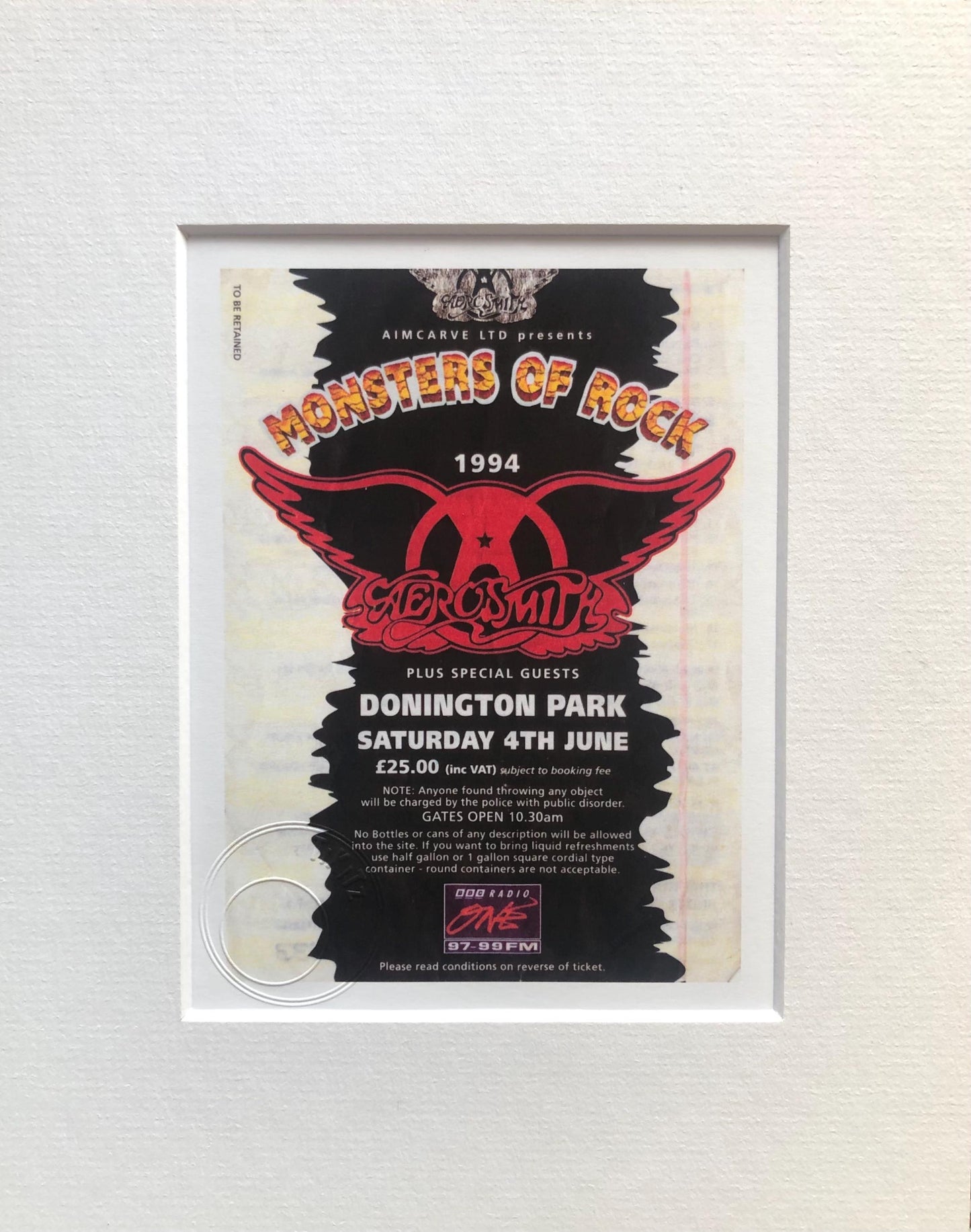 AEROSMITH - 4/6/1994 Monsters of Rock at Donington Park framed ticket giclee print