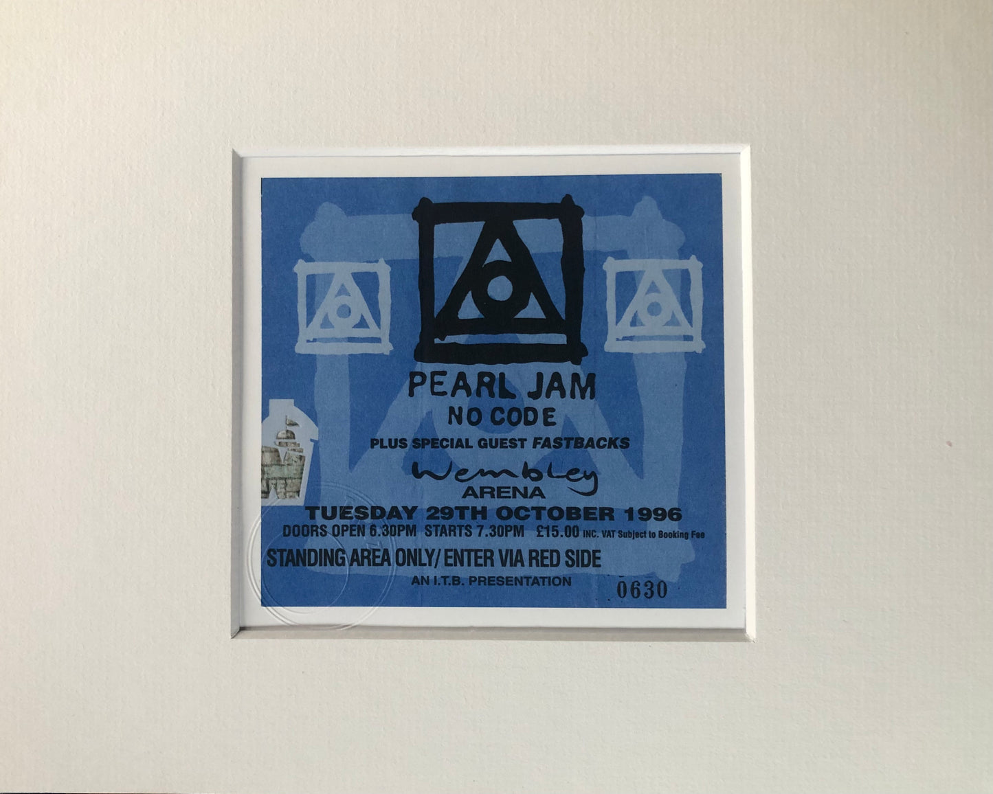 PEARL JAM - 1996 “ No Code tour “ , Wembley arena , London framed ticket giclee print