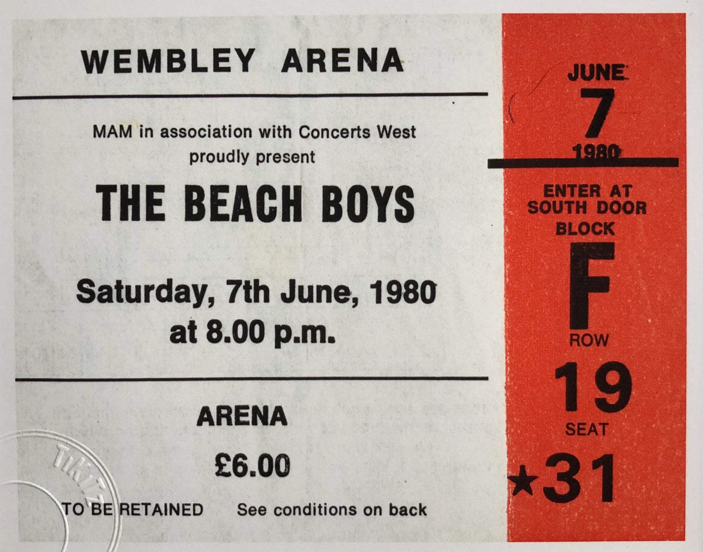 THE BEACH BOYS- 1980 Wembley Arena , London framed ticket giclee print