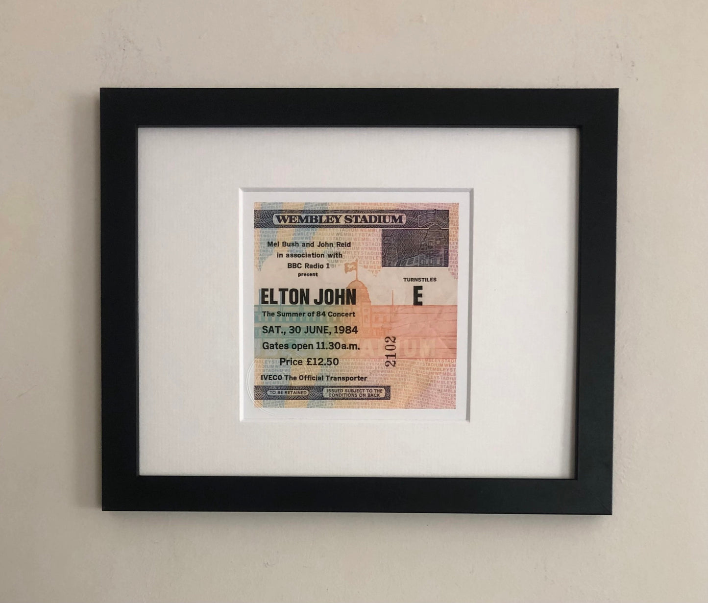 ELTON JOHN - 1984 Wembley Stadium , London framed ticket giclee print