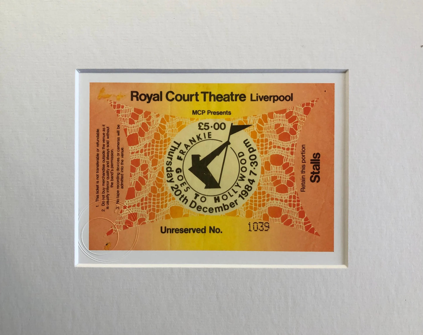 FRANKIE GOES TO HOLLYWOOD- 1984 Royal Court Theatre , Liverpool framed ticket giclee print