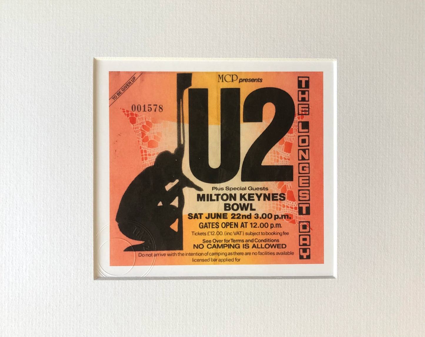 U2- 1985 “ The Longest Day “ Milton Keynes Bowl framed ticket giclee print