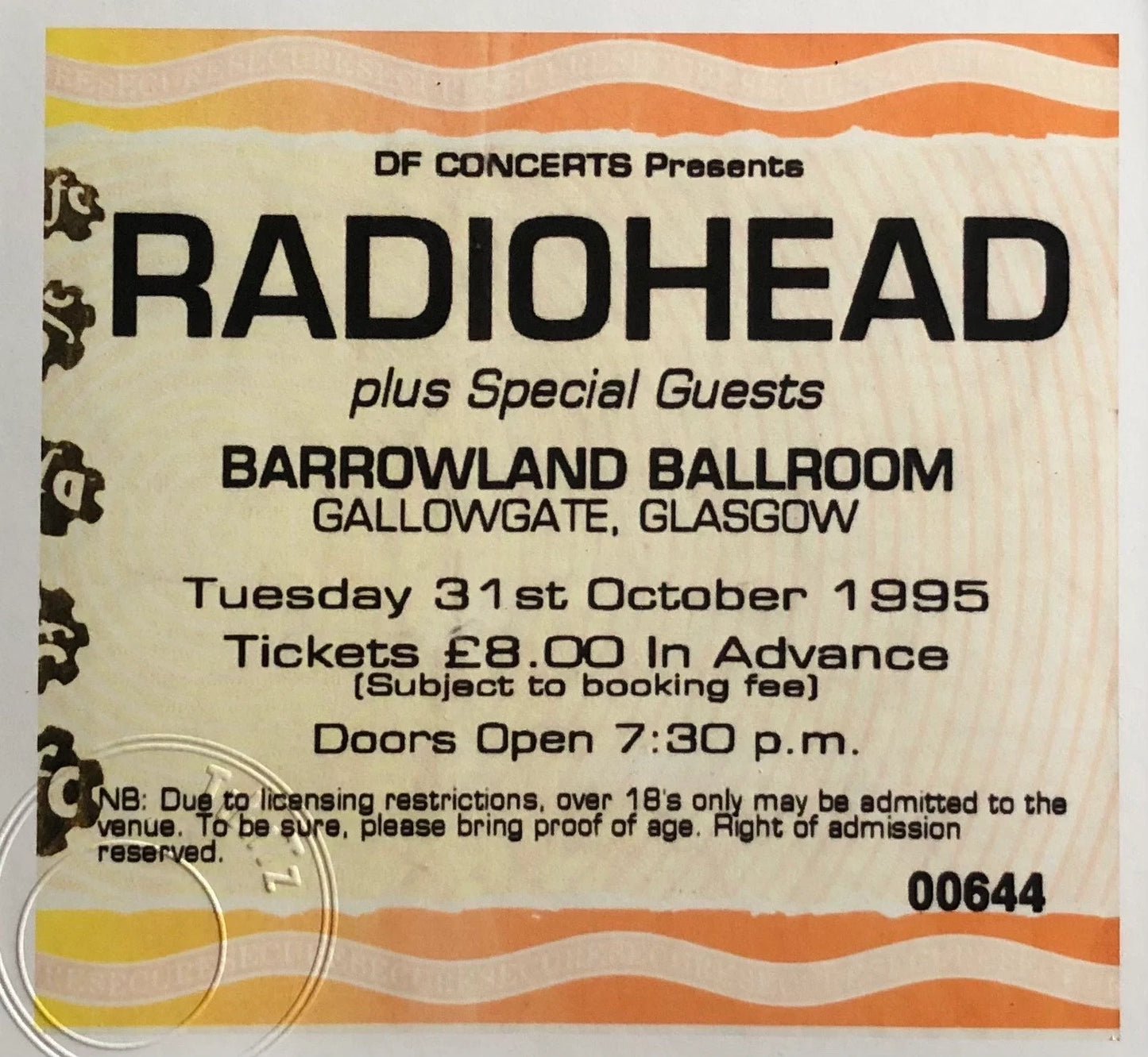 RADIOHEAD - 1995 Barrowland Ballroom, Glasgow framed ticket giclee print