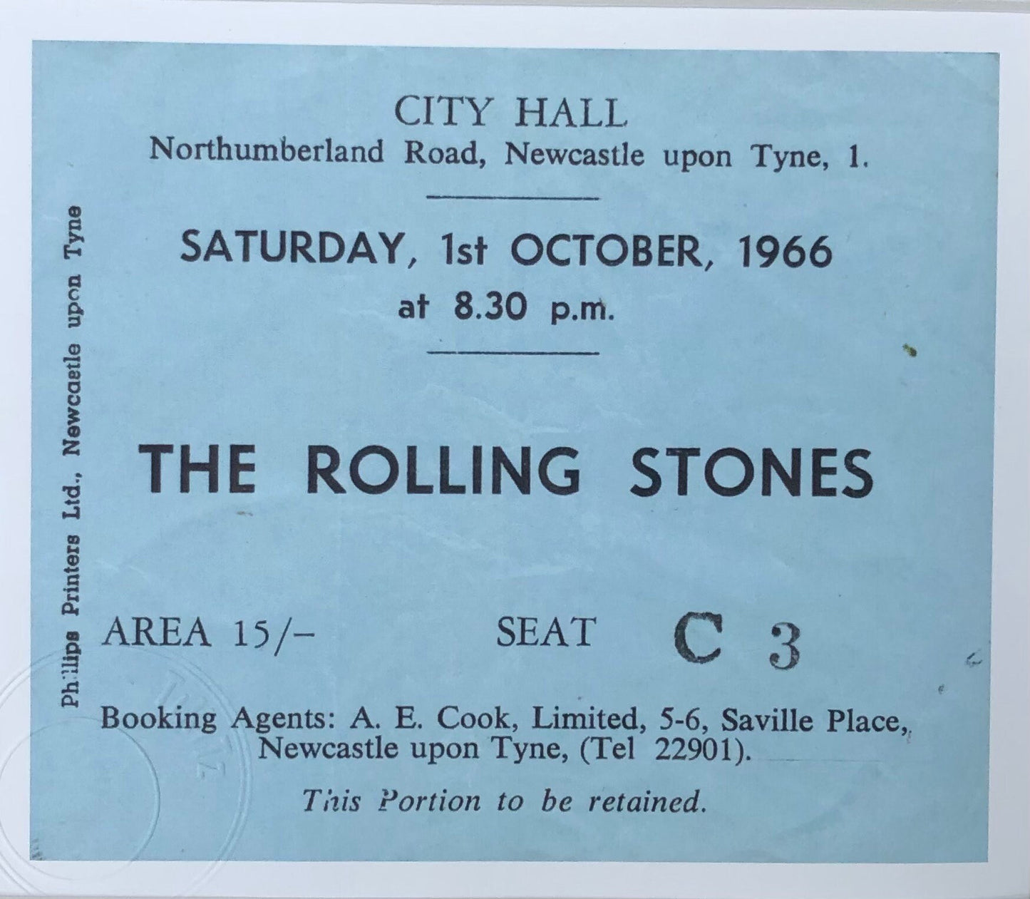 ROLLING STONES - 1966 City Hall , Newcastle framed ticket giclee print