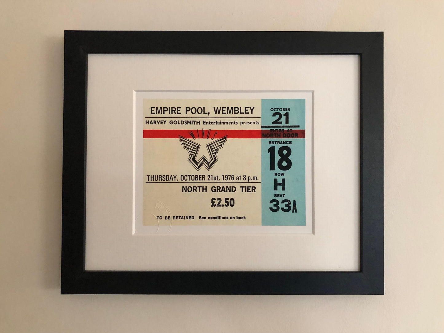 WINGS - 1976 Empire Pool , Wembley , London framed ticket giclee print