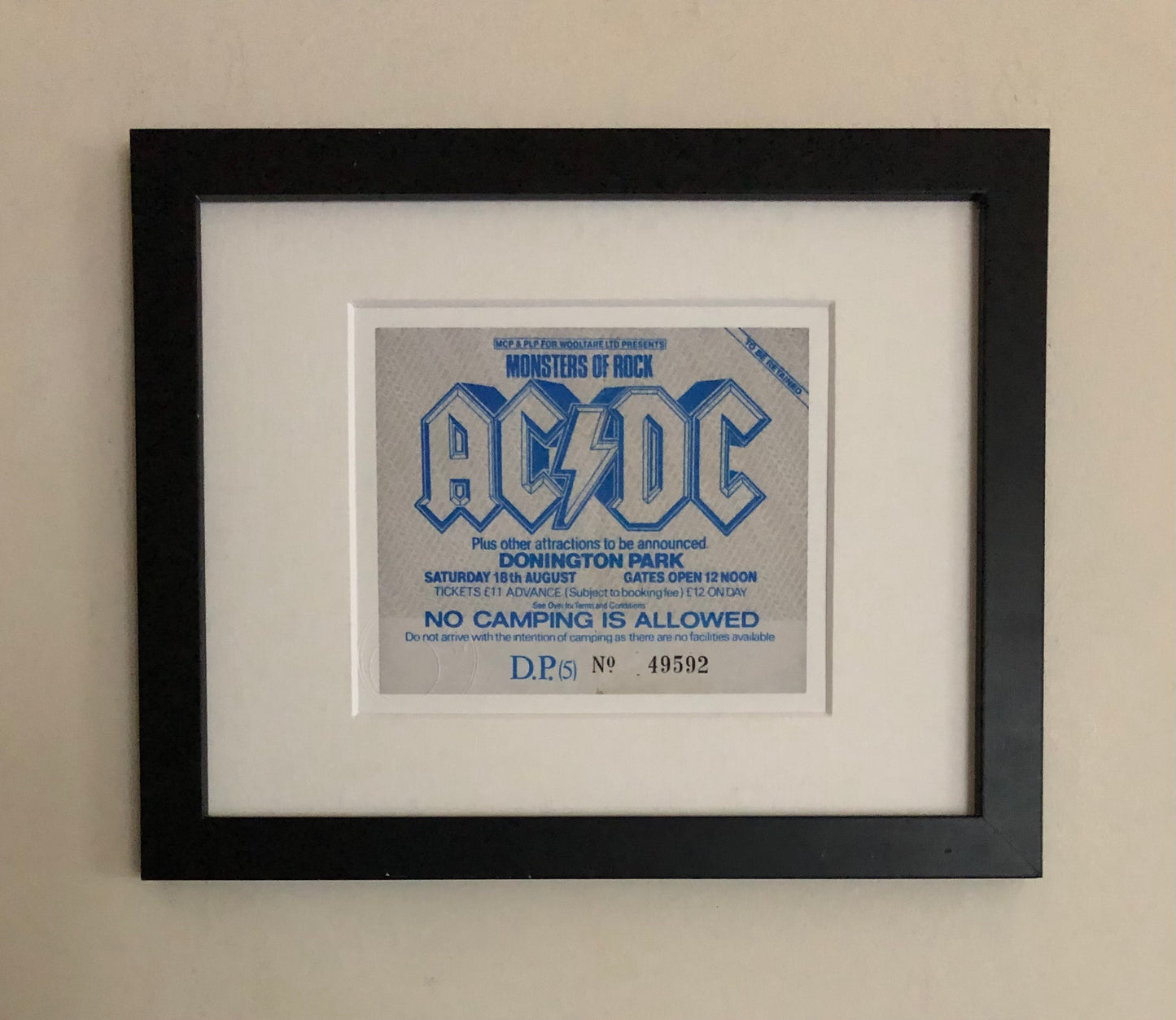 AC/DC- 18/8/1984 Monsters of Rock at Donington Park framed ticket giclee print