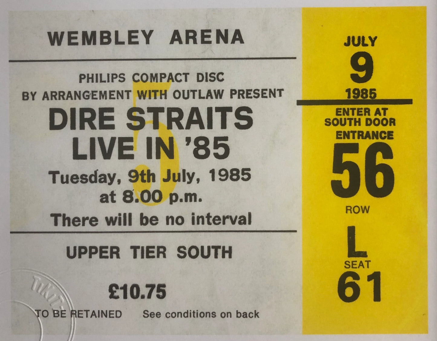 DIRE STRAITS - 1985 Wembley Arena , London framed ticket giclee print