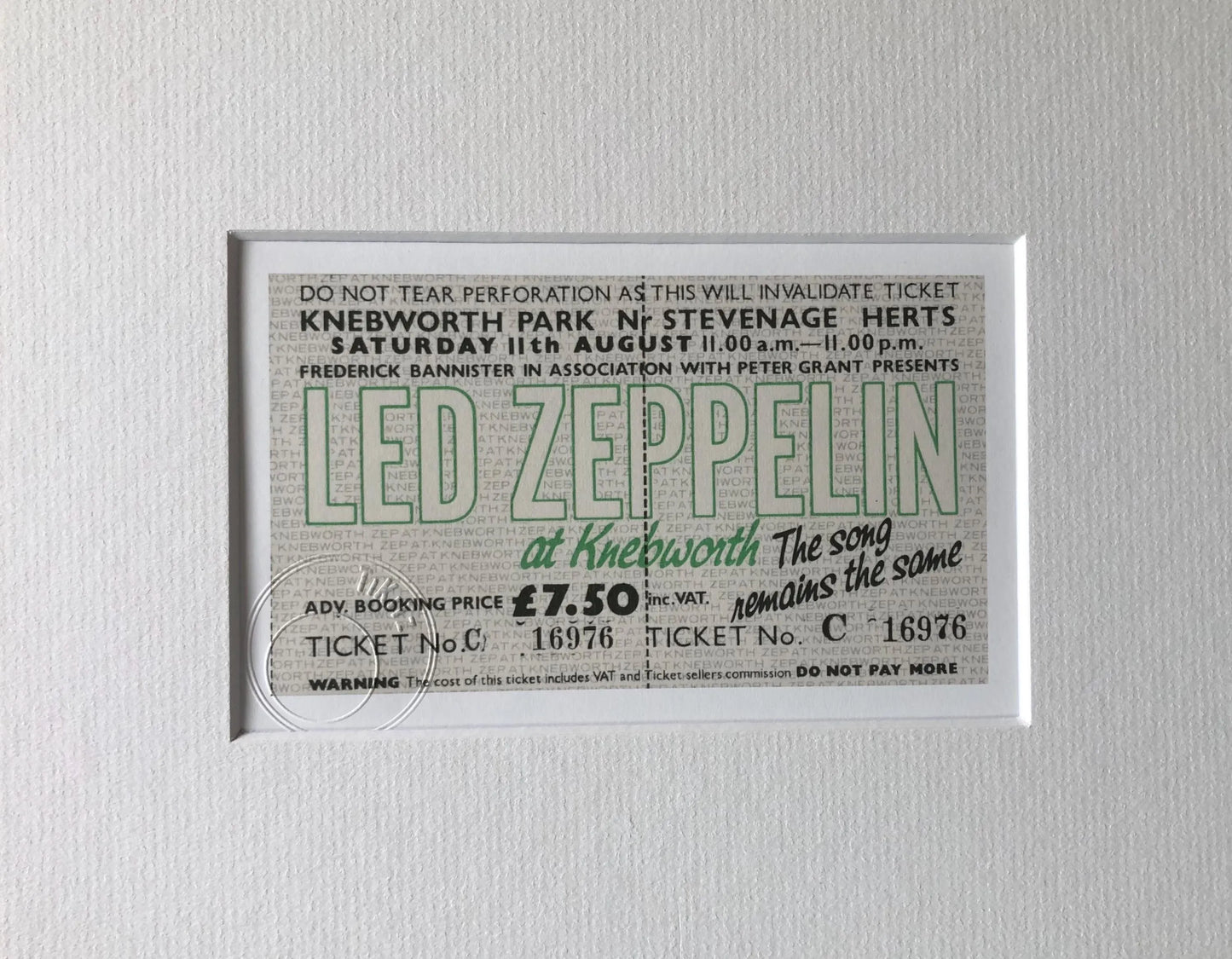 LED ZEPPELIN - 11/8/1979 Knebworth Park framed ticket giclee print