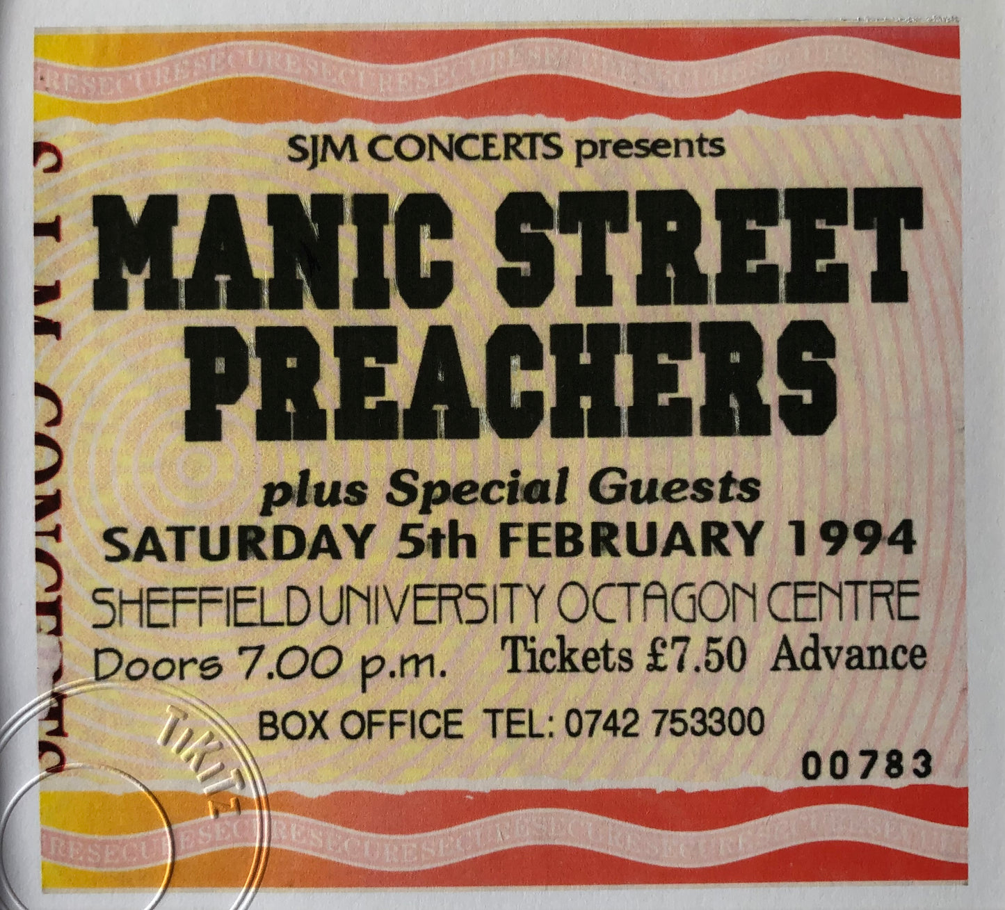 MANIC STREET PREACHERS - 5/2/1994 Sheffield University framed ticket giclee print