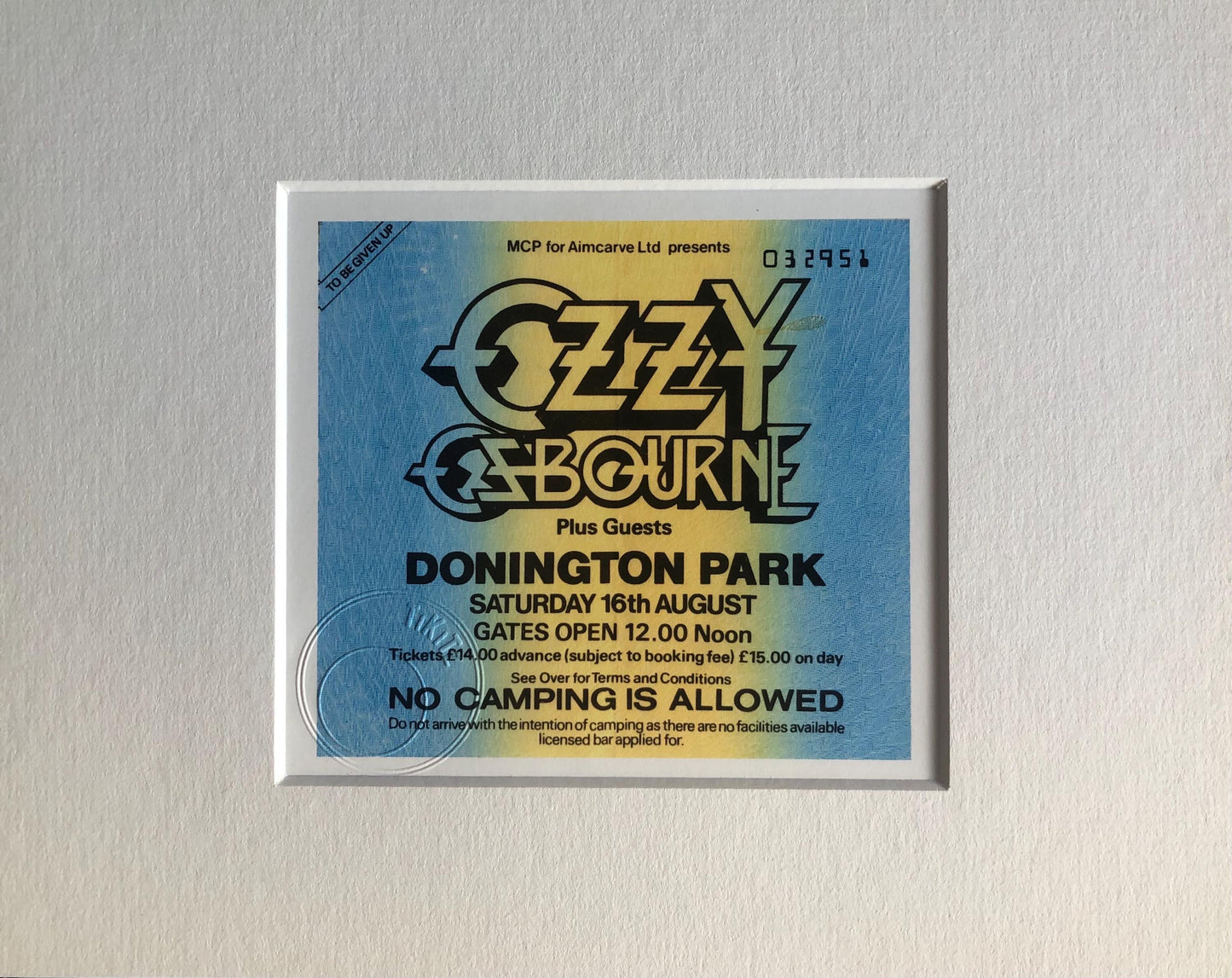 OZZY OZBOURNE- 16/8/1986 Monsters of Rock at Donington Park framed ticket giclee print