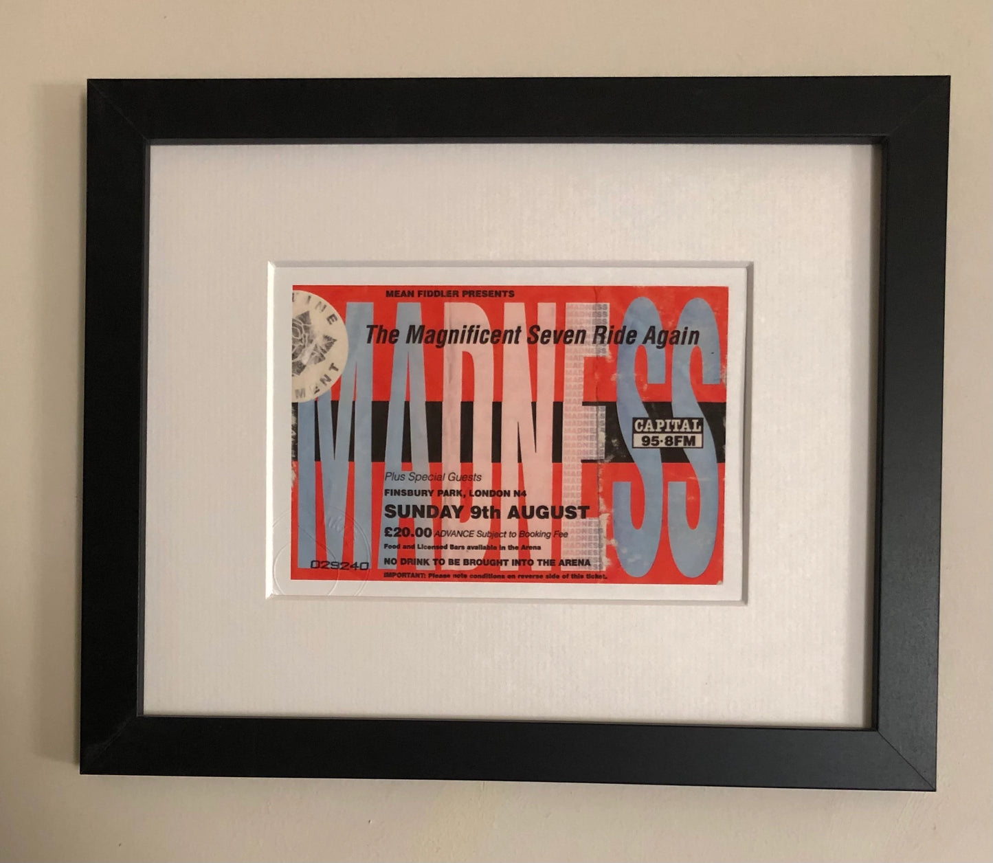 MADNESS - 1992 Finsbury Park, London framed ticket giclee print