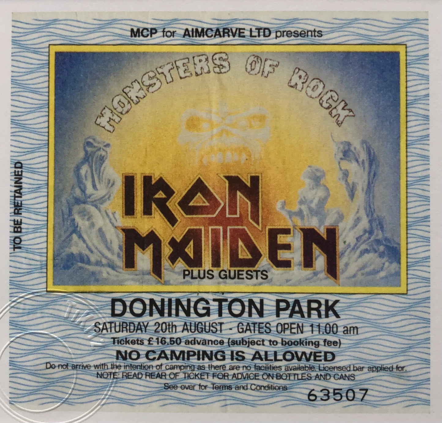 IRON MAIDEN - 20/8/1988 Monsters of Rock at Donington Park framed ticket giclee print